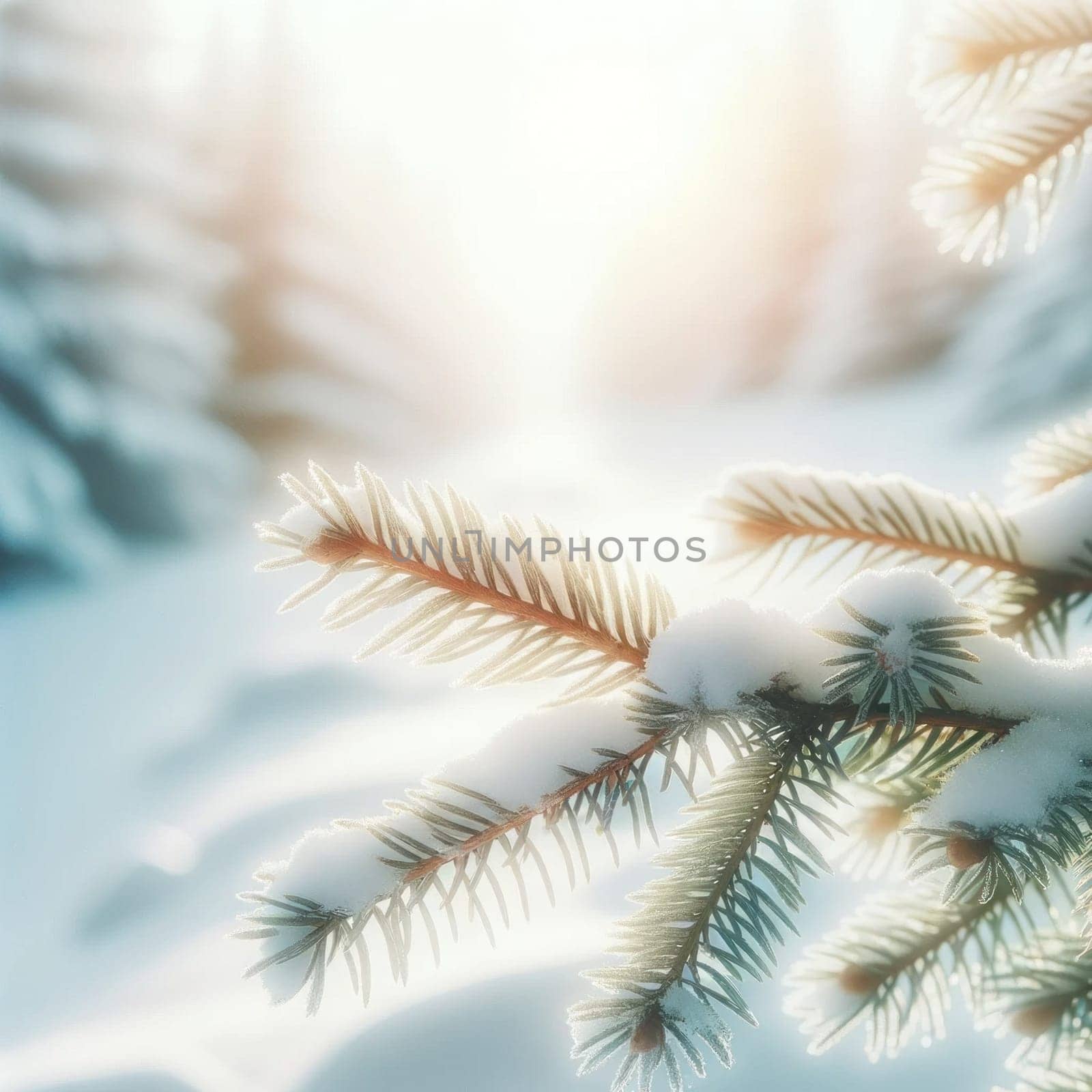 Soft dawn on snowy spruce. AI Generated. by ChikaArt