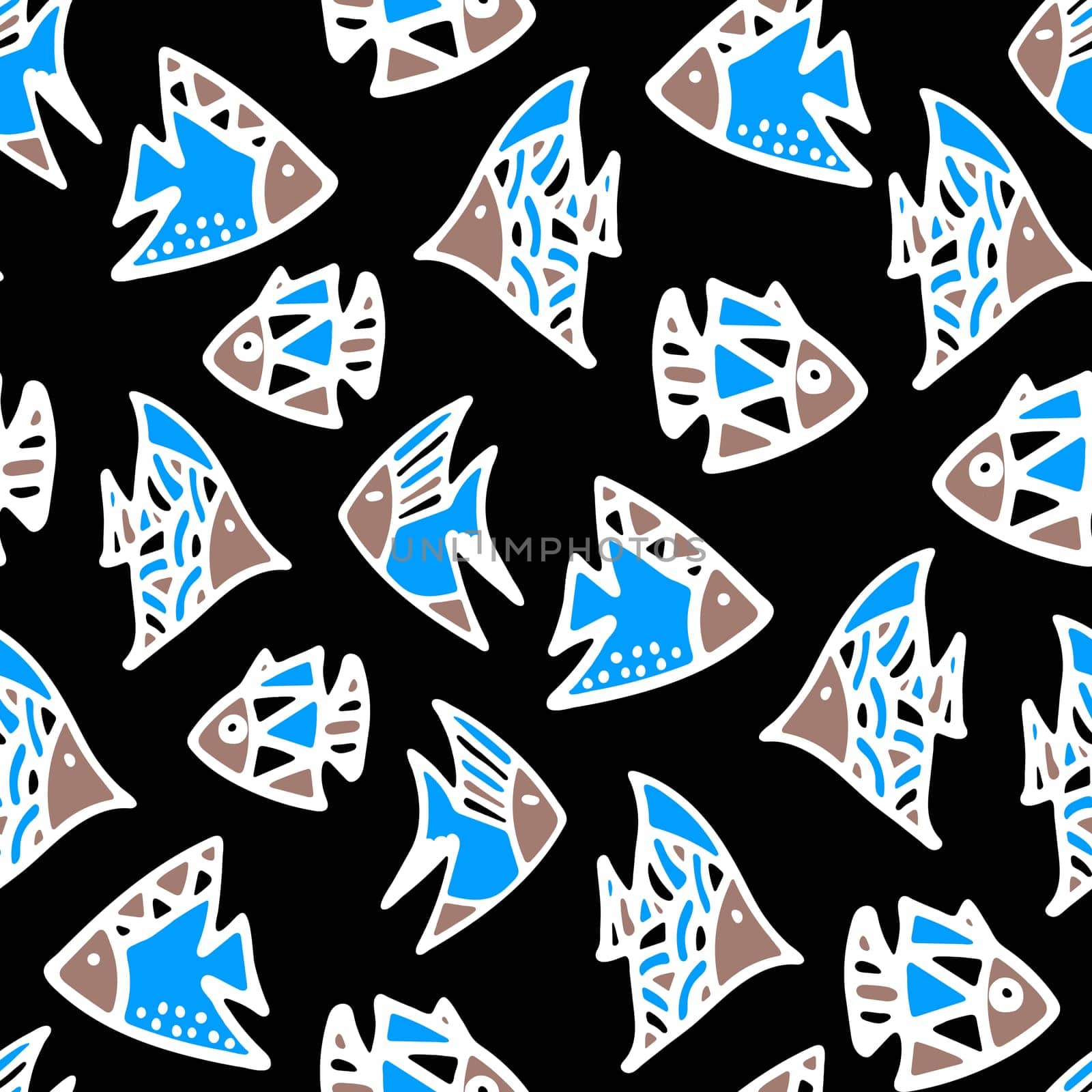 Hand Drawn Fishes Seamless Pattern. Underwater World Background. by Rina_Dozornaya