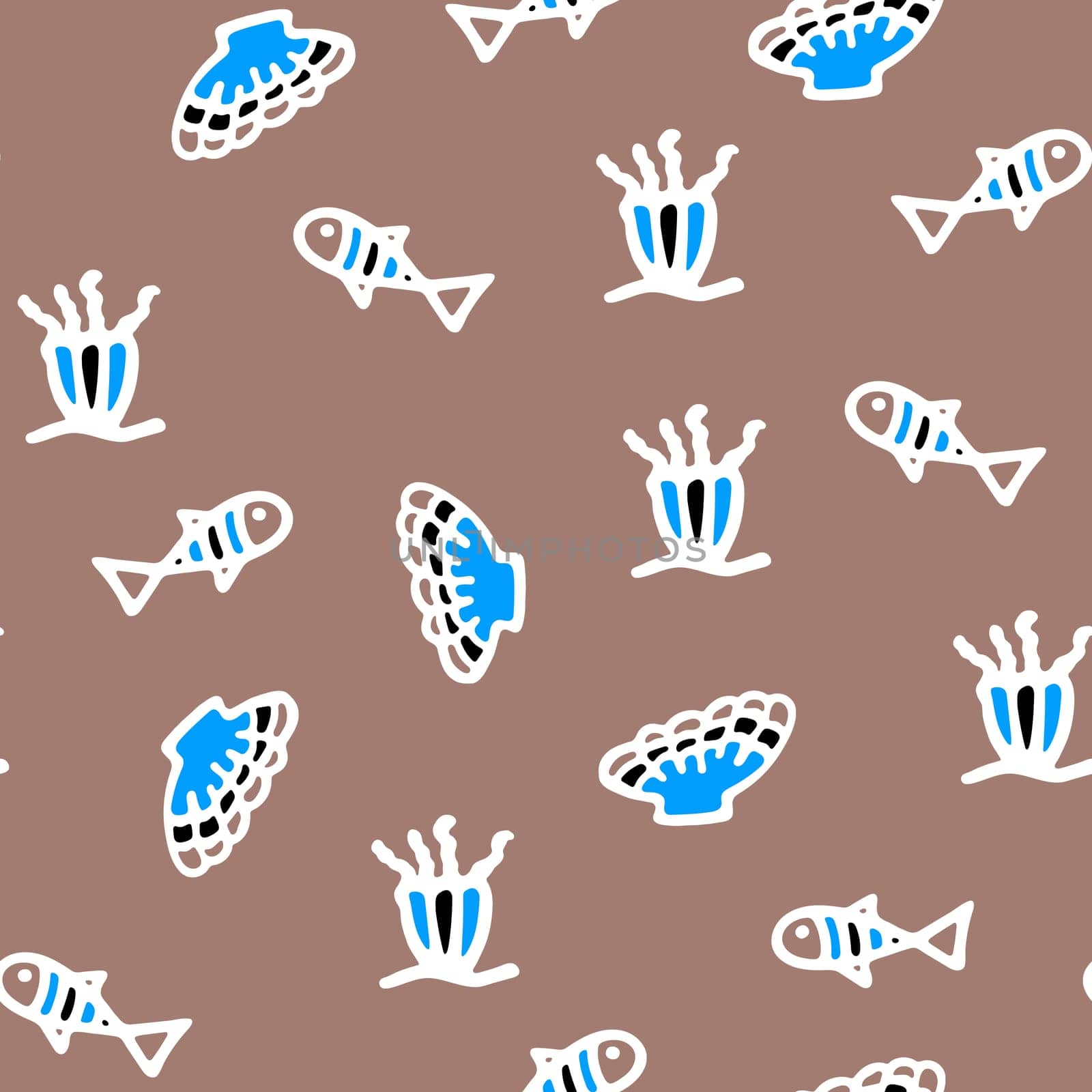 Hand Drawn Sea Life Seamless Pattern. Underwater World Background. by Rina_Dozornaya