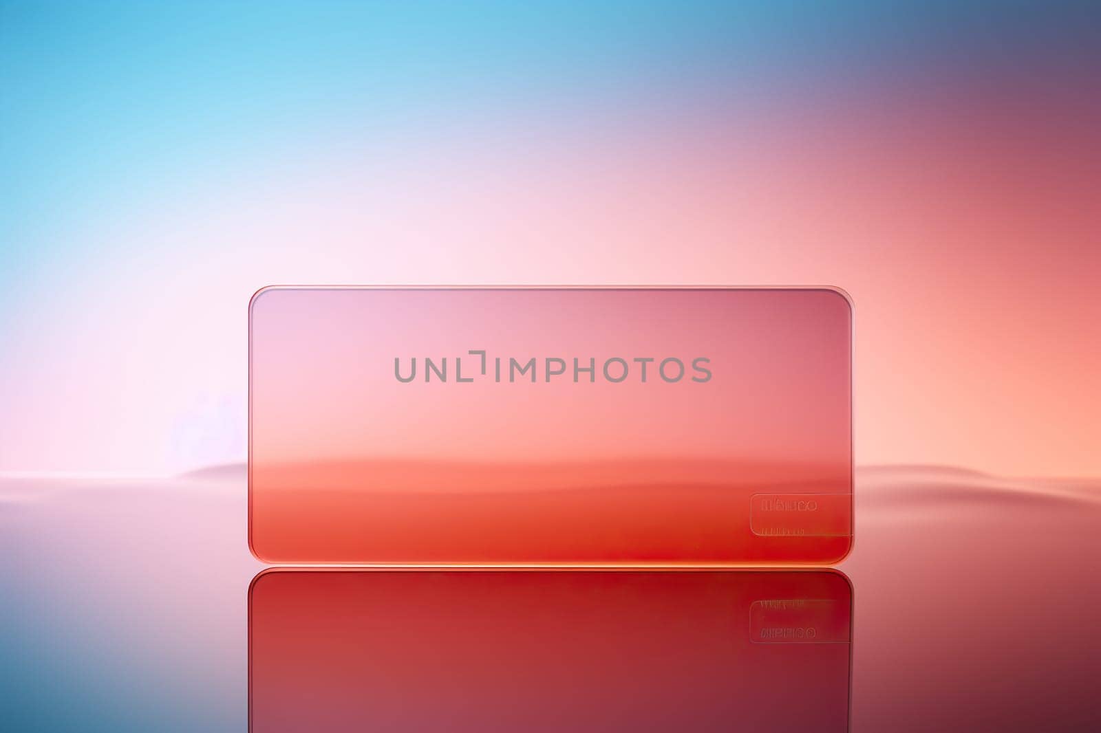 Transparent glass rectangle on a gradient colored background. Matte glass texture.