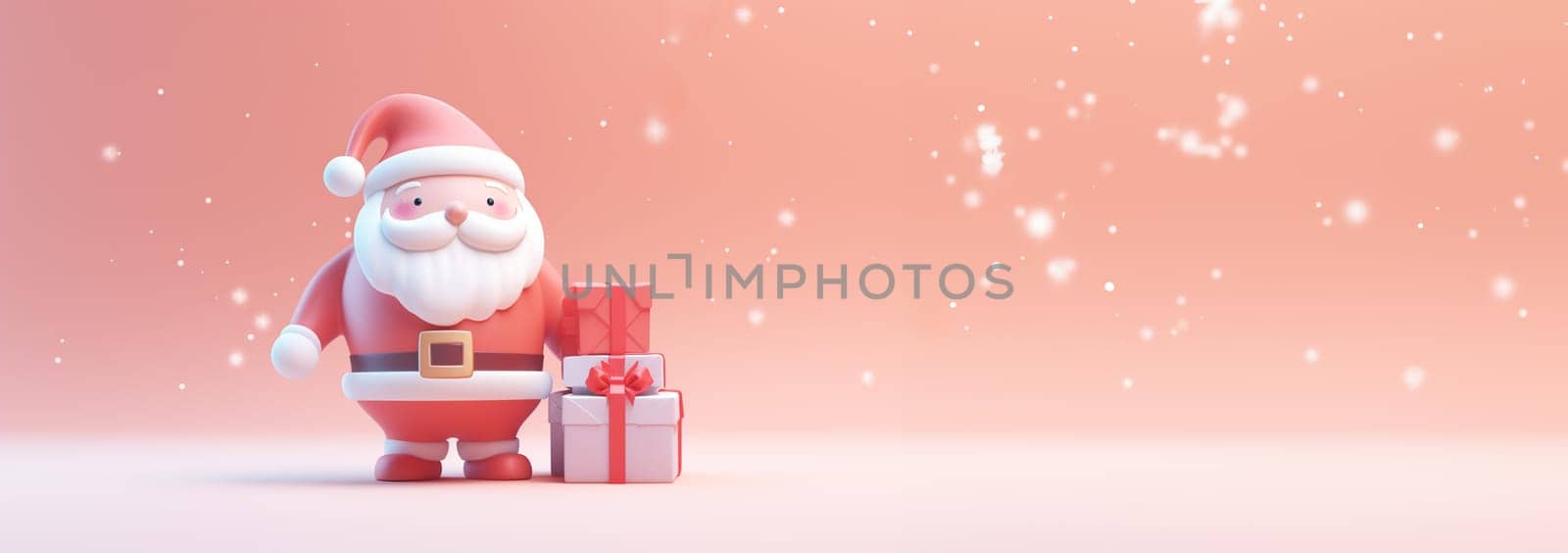Cute Santa Claus cartoon pastel colored. Merry Christmas and Happy New Year. Realistic 3d cartoon Santa Claus with funny smile, with red bag of gifts. Xmas Holiday background. Greeting card, banner, web poster. illustration Copy space Space for text