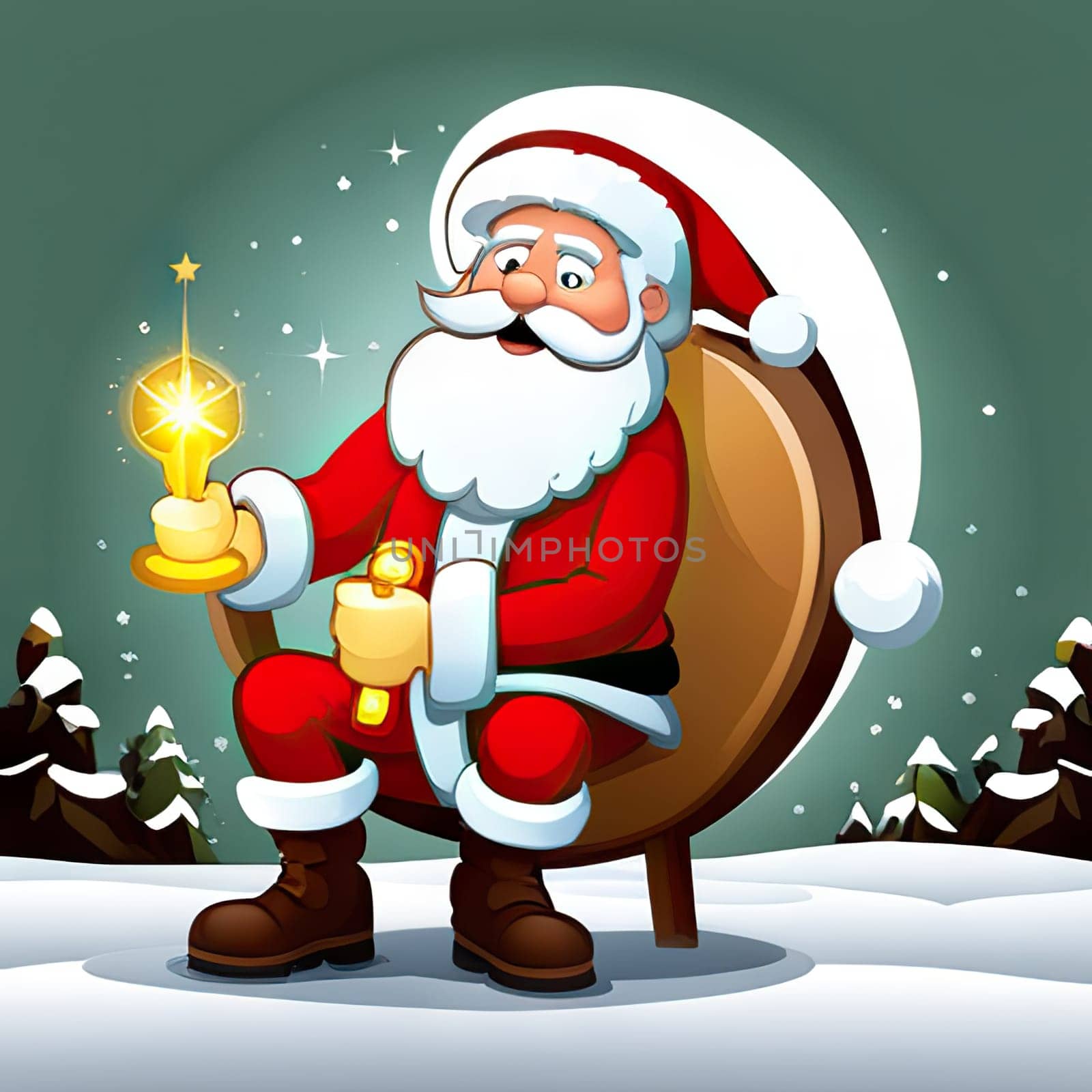 Merry Christmas and happy new year greeting card with cute Santa Claus, Holiday cartoon character in winter season