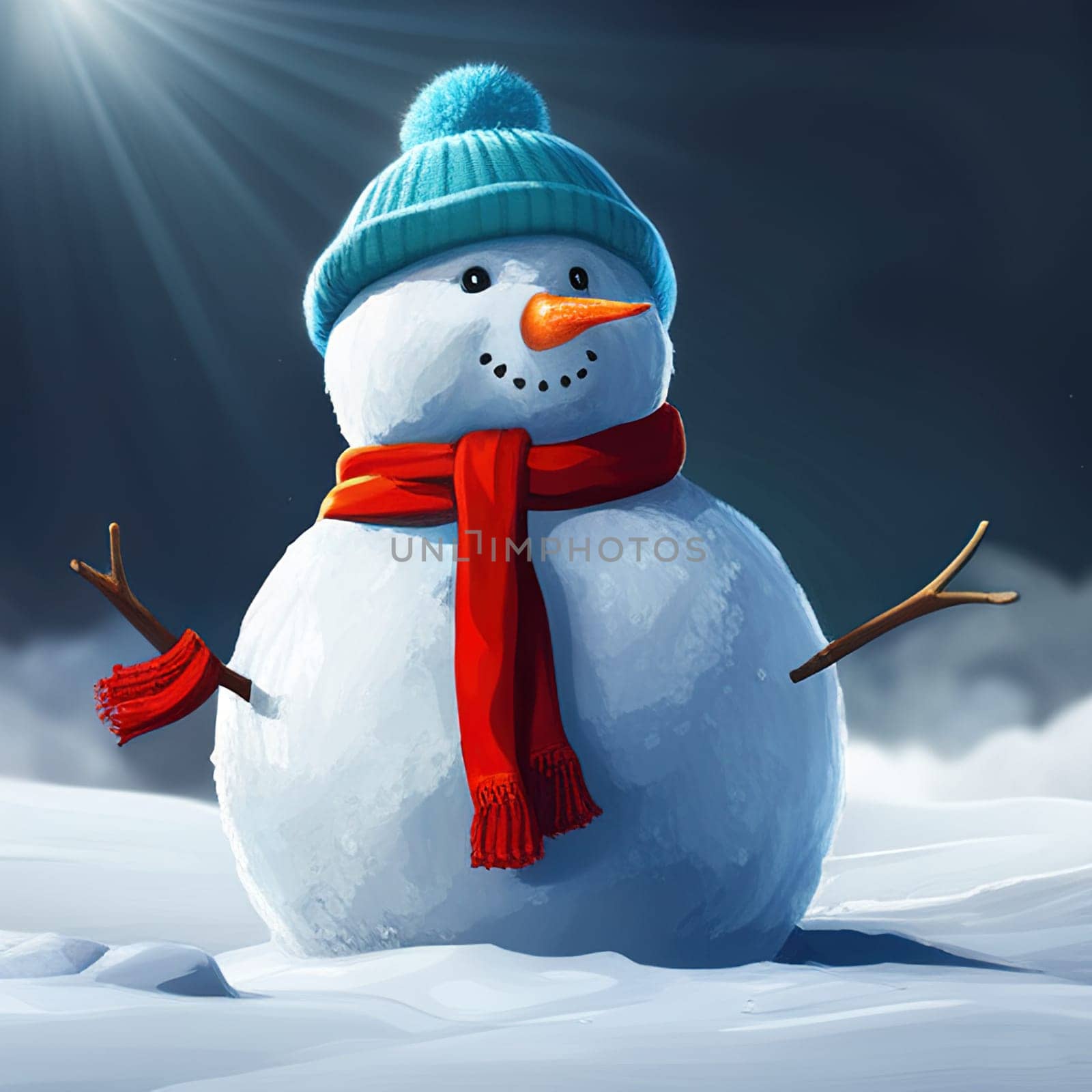 Illustration of Christmas cute snowman in the winter park by EkaterinaPereslavtseva