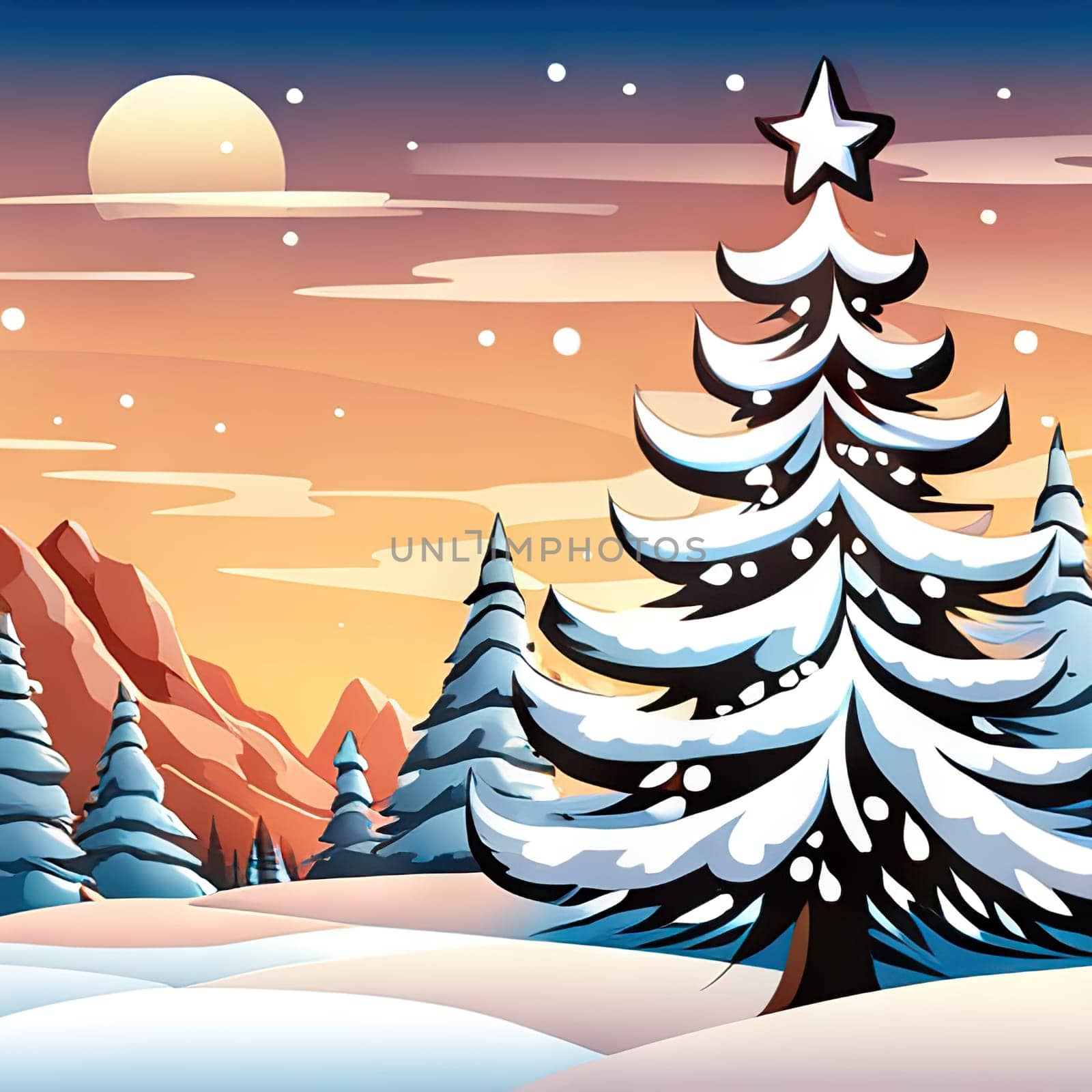 Merry Christmas and Happy New Year greeting card. Christmas landscape by EkaterinaPereslavtseva