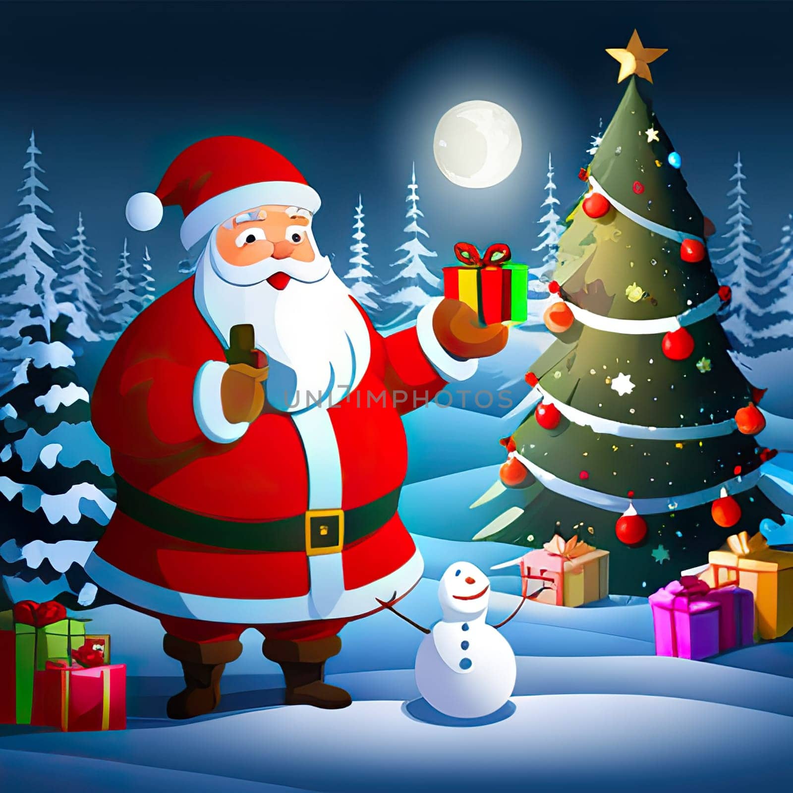 Merry Christmas and happy new year greeting card with cute Santa Claus, Holiday cartoon character in winter season