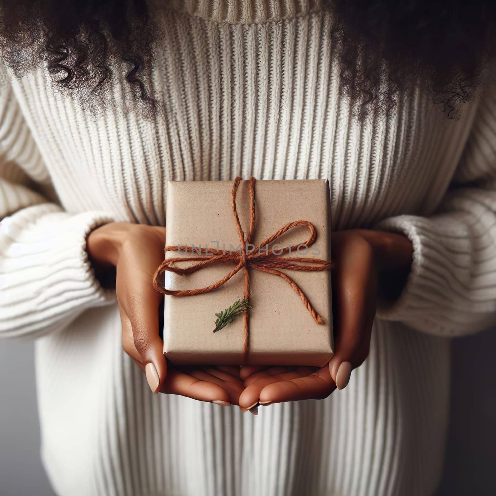 Female hands holding gift box with red