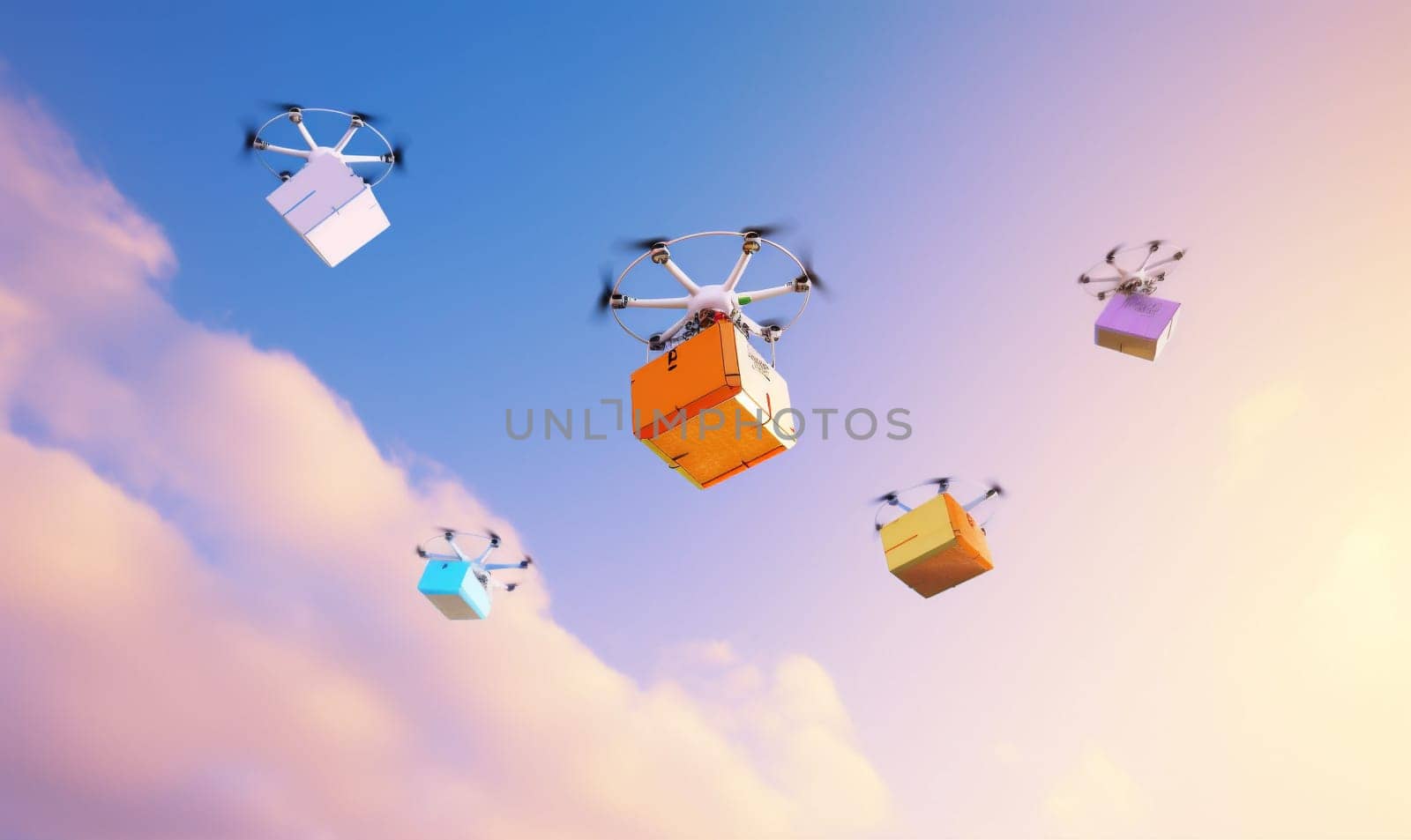 technology cargo delivery drone air blue helicopter fast fly aircraft. Generative AI. by Vichizh