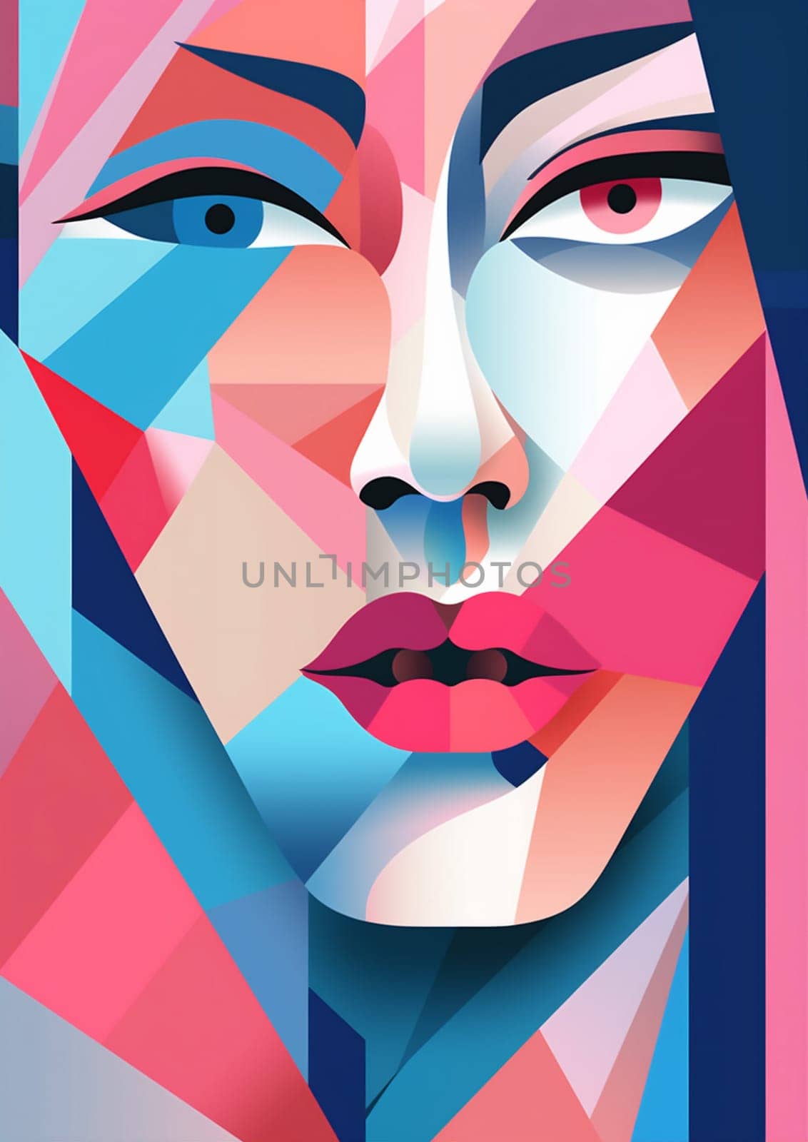 cubist woman design graphic illustration portrait abstract poster modern face fashion cubism. Generative AI. by Vichizh