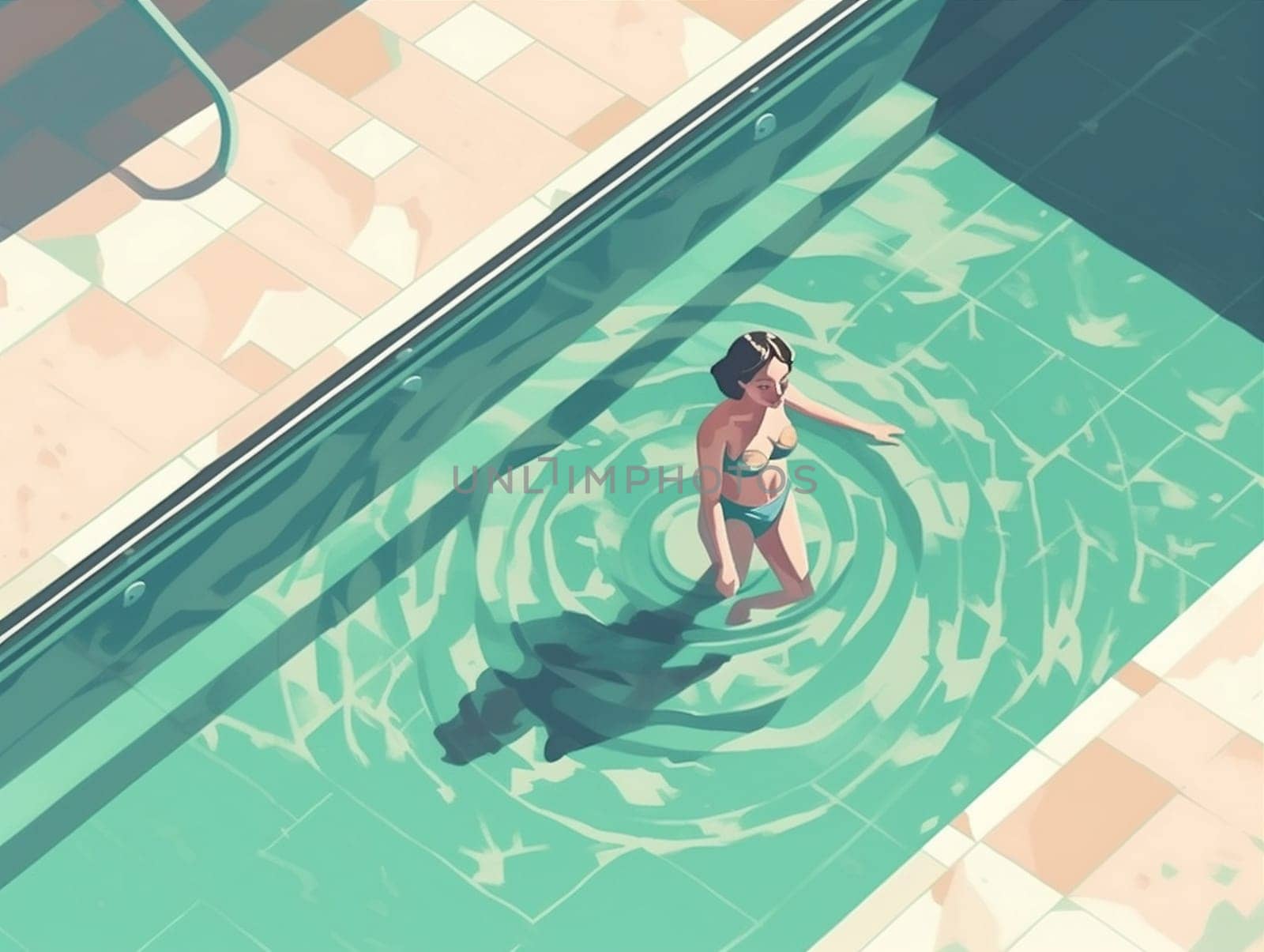 woman summer young illustration swim pool holiday background cartoon girl water person. Generative AI. by Vichizh