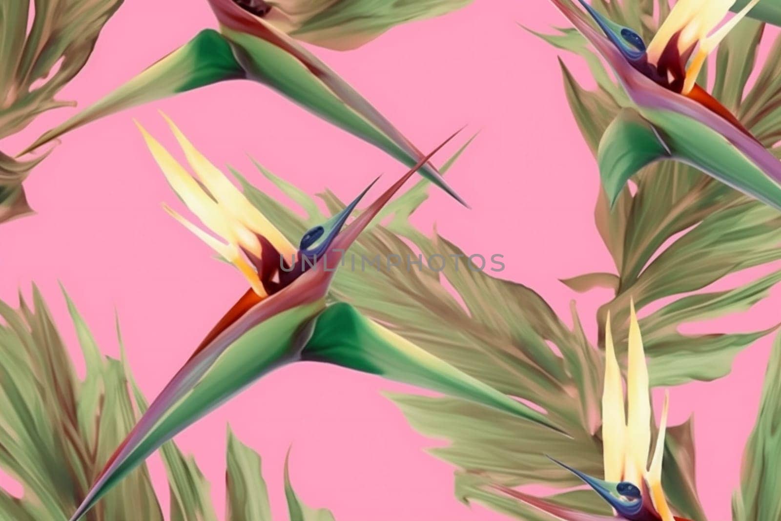 orange tropical flower leaf pattern jungle pink colorful seamless trendy. Generative AI. by Vichizh