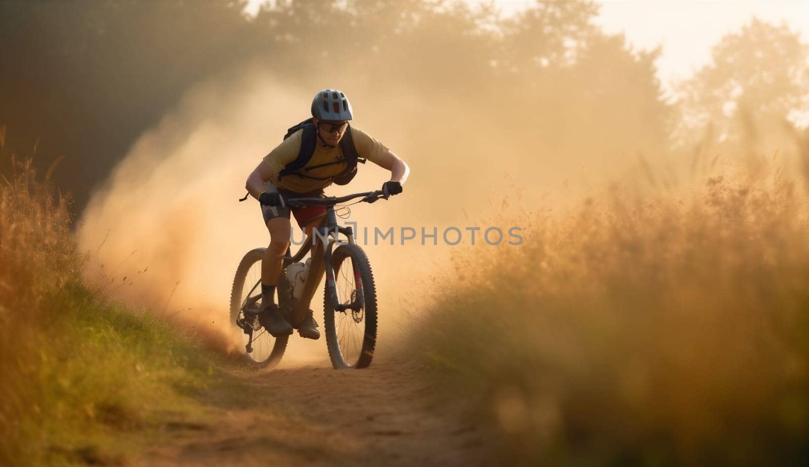 woman bicycle cycling sunset hiking dark walking lifestyle female leisure path sport forest bike girl fitness travel summer exercise landscape walk. Generative AI.