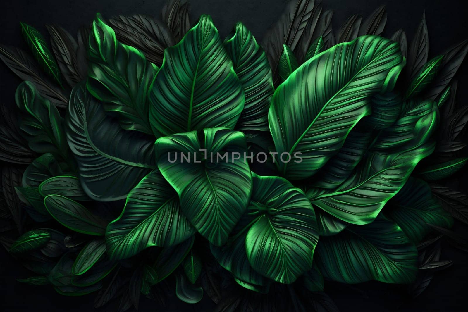 close-up tree forest pattern nature closeup color botanical light tropical jungle background palm floral flower colourful green leaf illustration design botany. Generative AI.