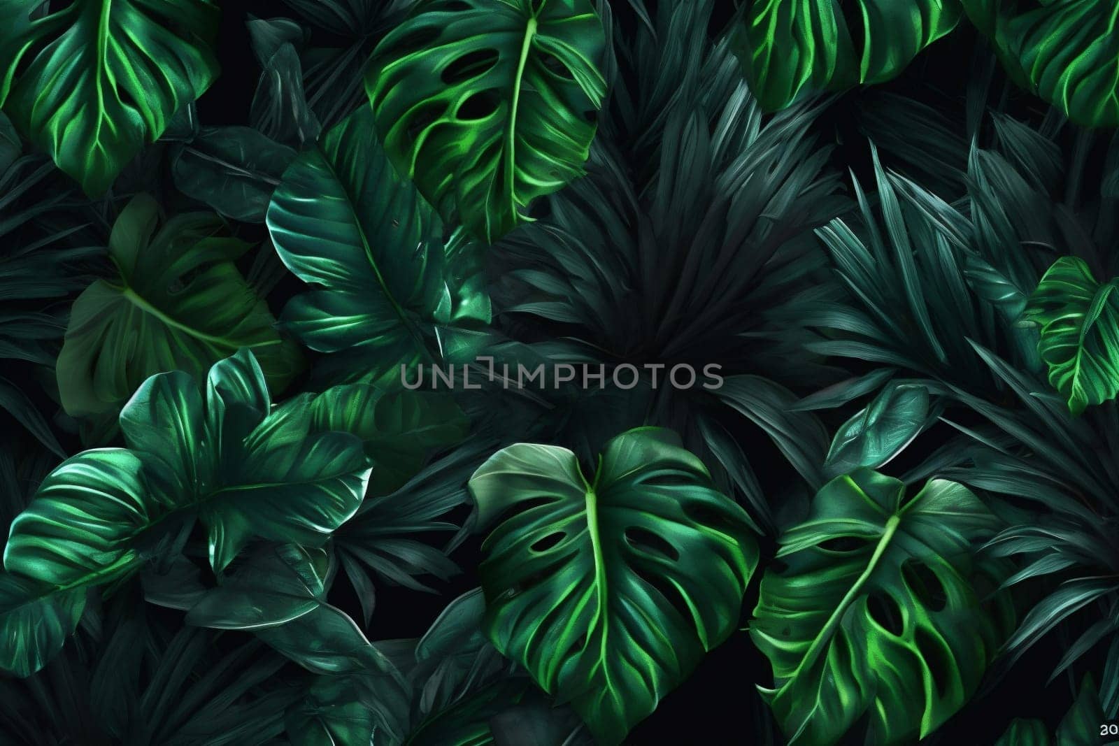 background green colourful nature fresh natural plant forest beautiful tree color illustration close-up botanical palm tropical leaf summer floral jungle bush. Generative AI.