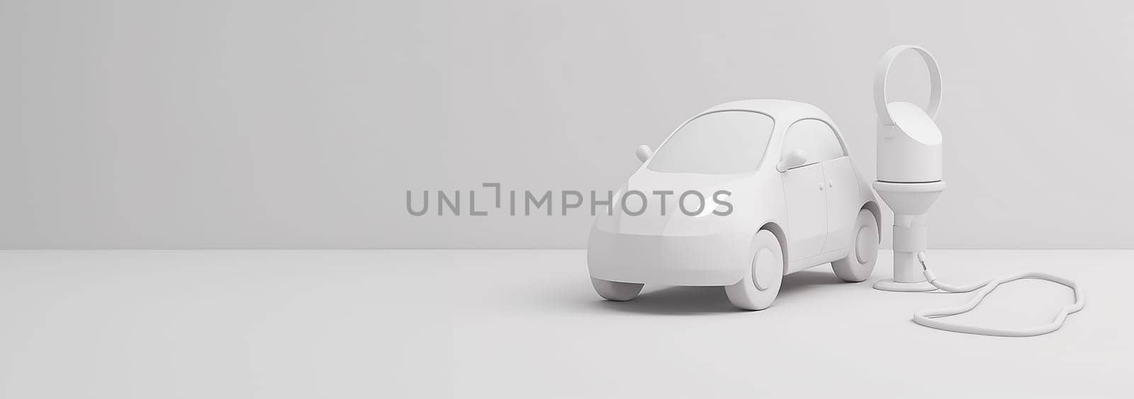 Electric car 3D charging background. Electronic vehicle power dock. EV Plugin station. Fuel recharge cells. pastel colored illustration. Power supply for electric car charging. Electric car charging station. Power supply plugged into an electric car being charged concept by Annebel146