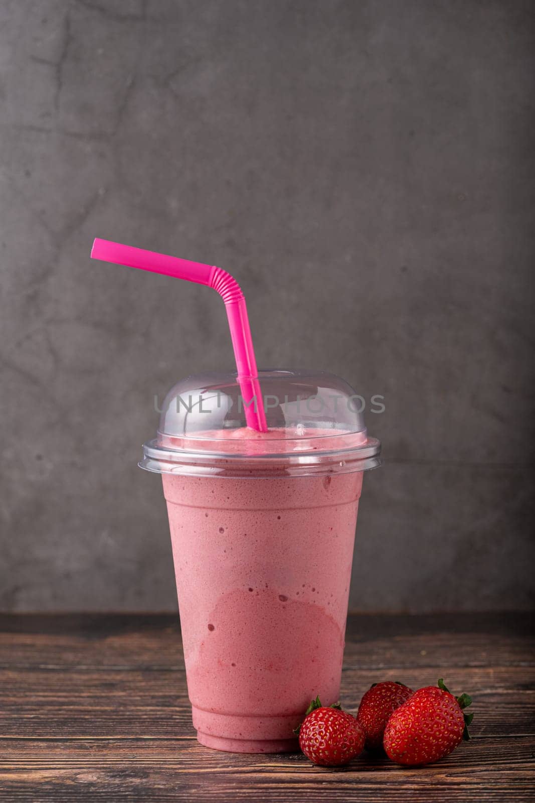 Strawberry smoothie or milkshake, healthy food for breakfast and snack by Sonat