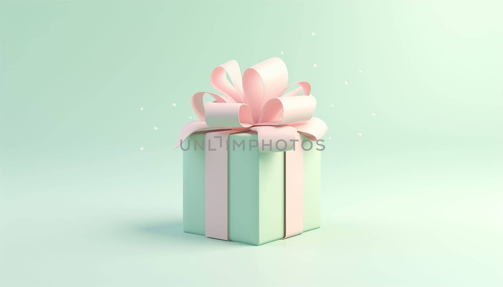 3d pastel closed gift box standing on the floor with pastel ribbon bow isolated on a light background. 3d render modern holiday surprise box. Realistic cute icon. Valentine,Birthday,present concept design Copy space