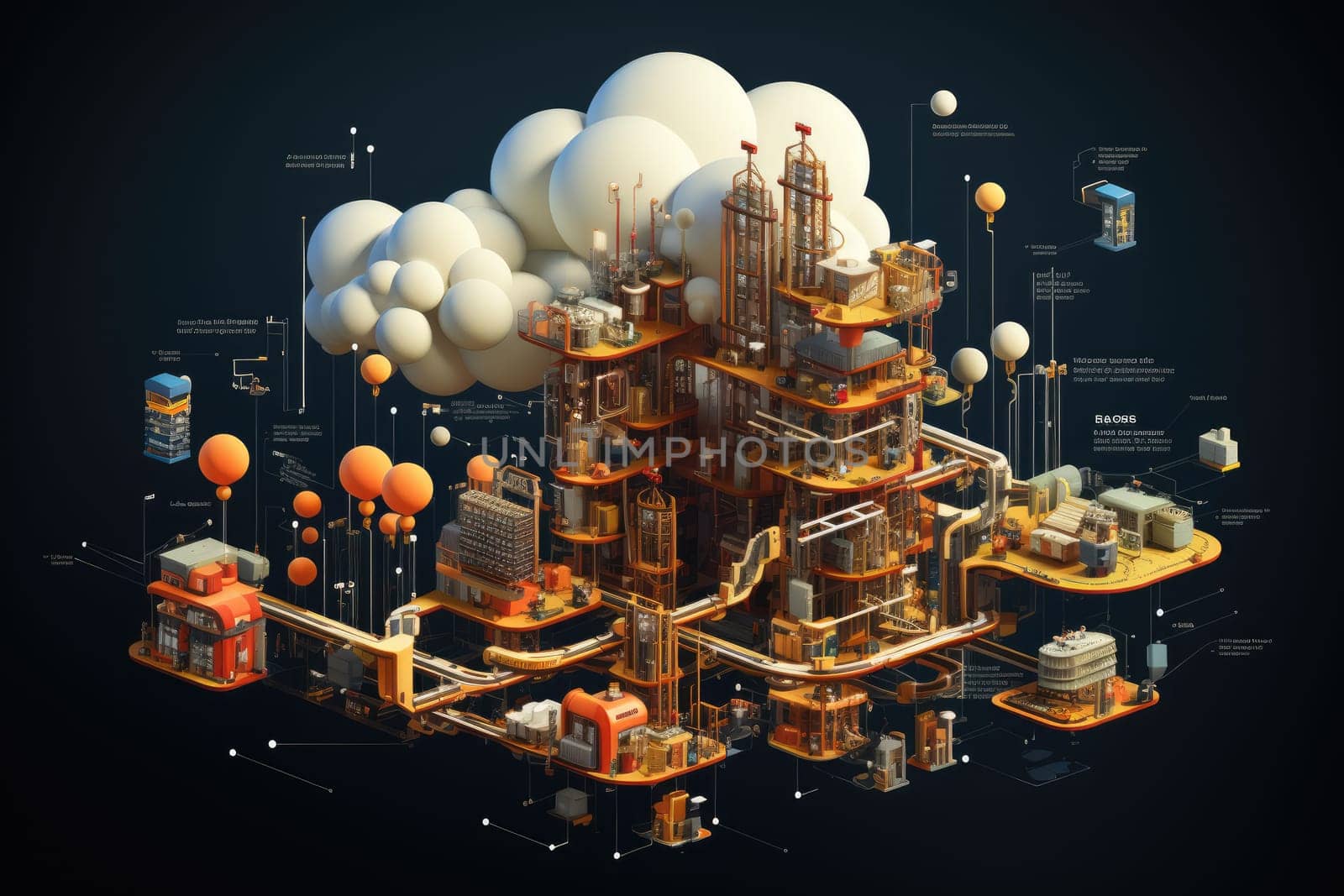 Cloud computing infrastructure, high quality, simple resolution, icons, backgrounds, e-learning, advertising. by Generative AI..
