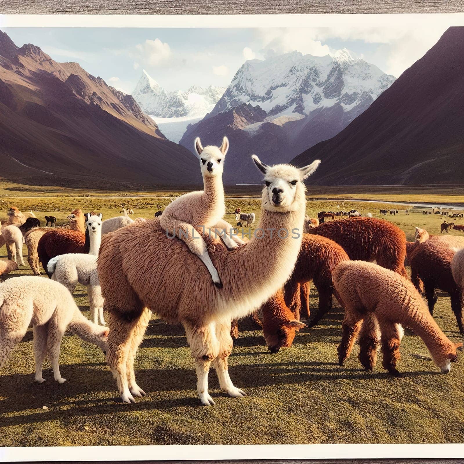 Interesting illustration with alpaca. Generative AI. High quality illustration