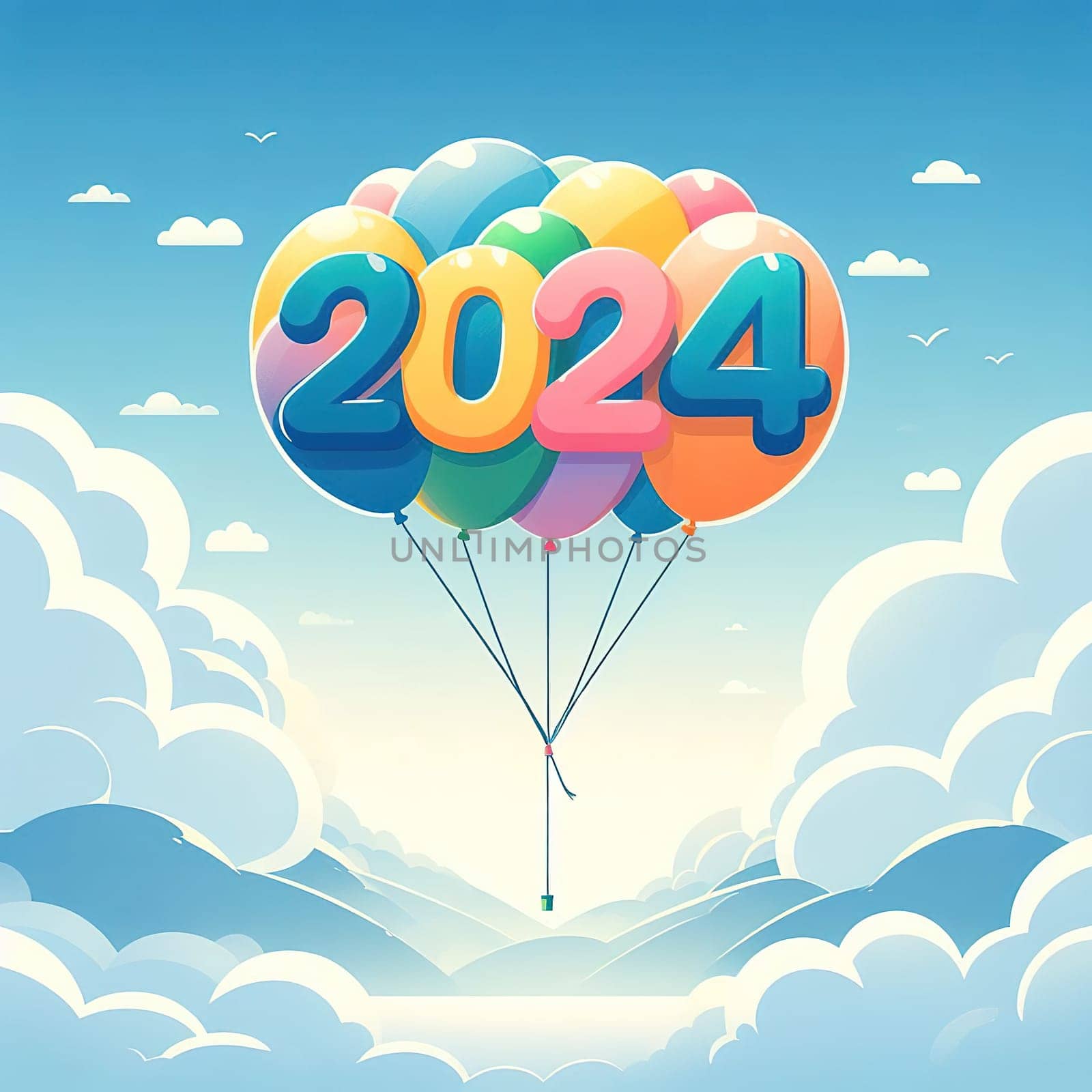 Interesting illustration on the theme of the new year 2024. Generative AI by gordiza