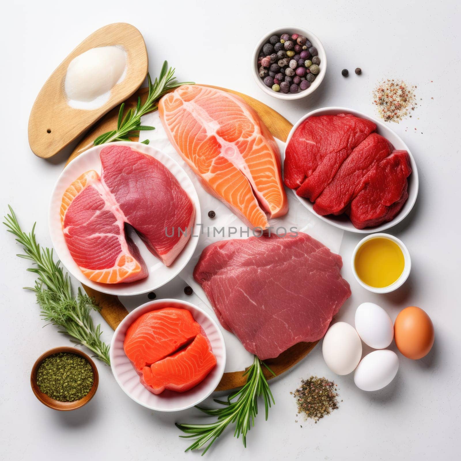 Different types of raw meat steaks. AI Generated by Desperada