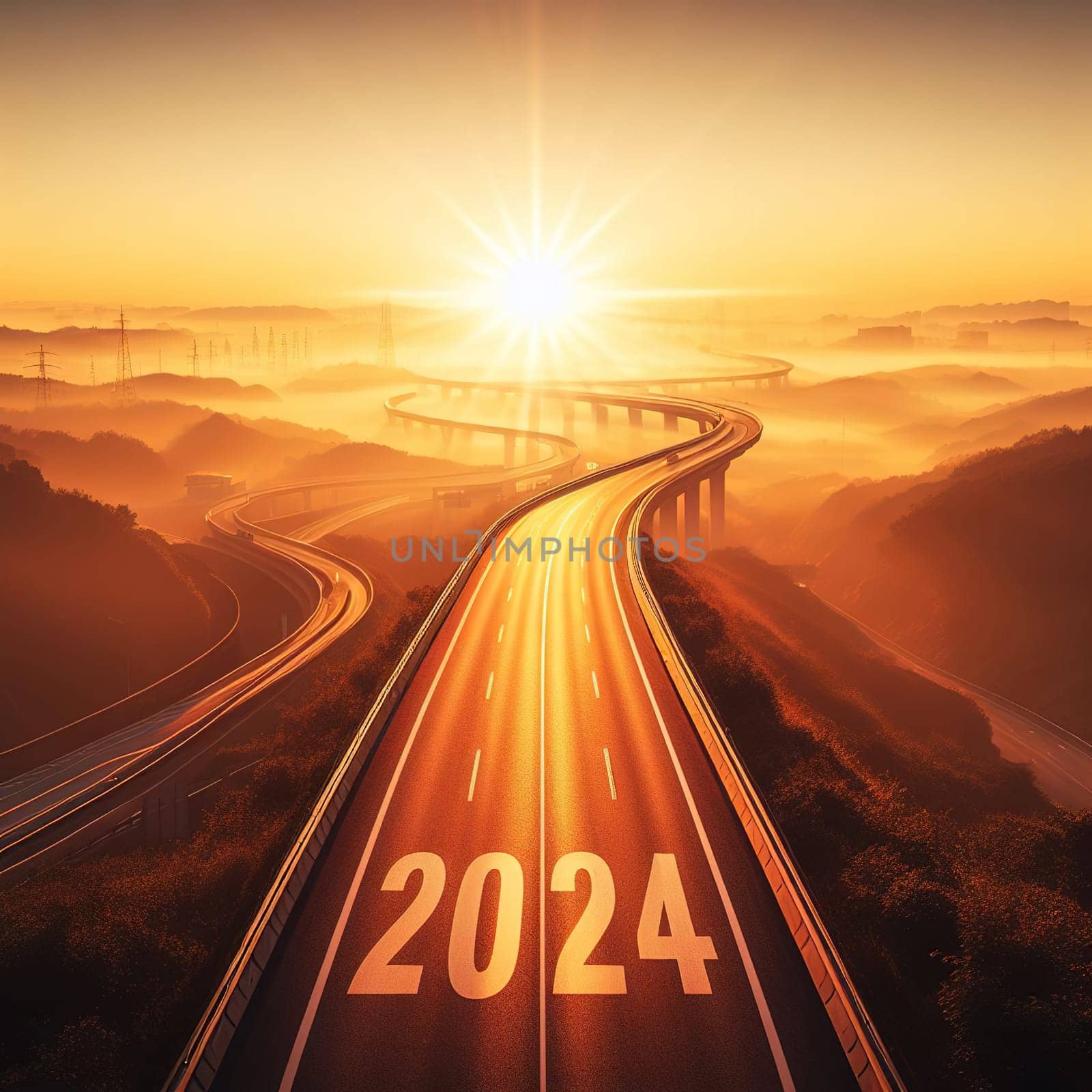 Interesting illustration on the theme of the new year 2024. Generative AI by gordiza