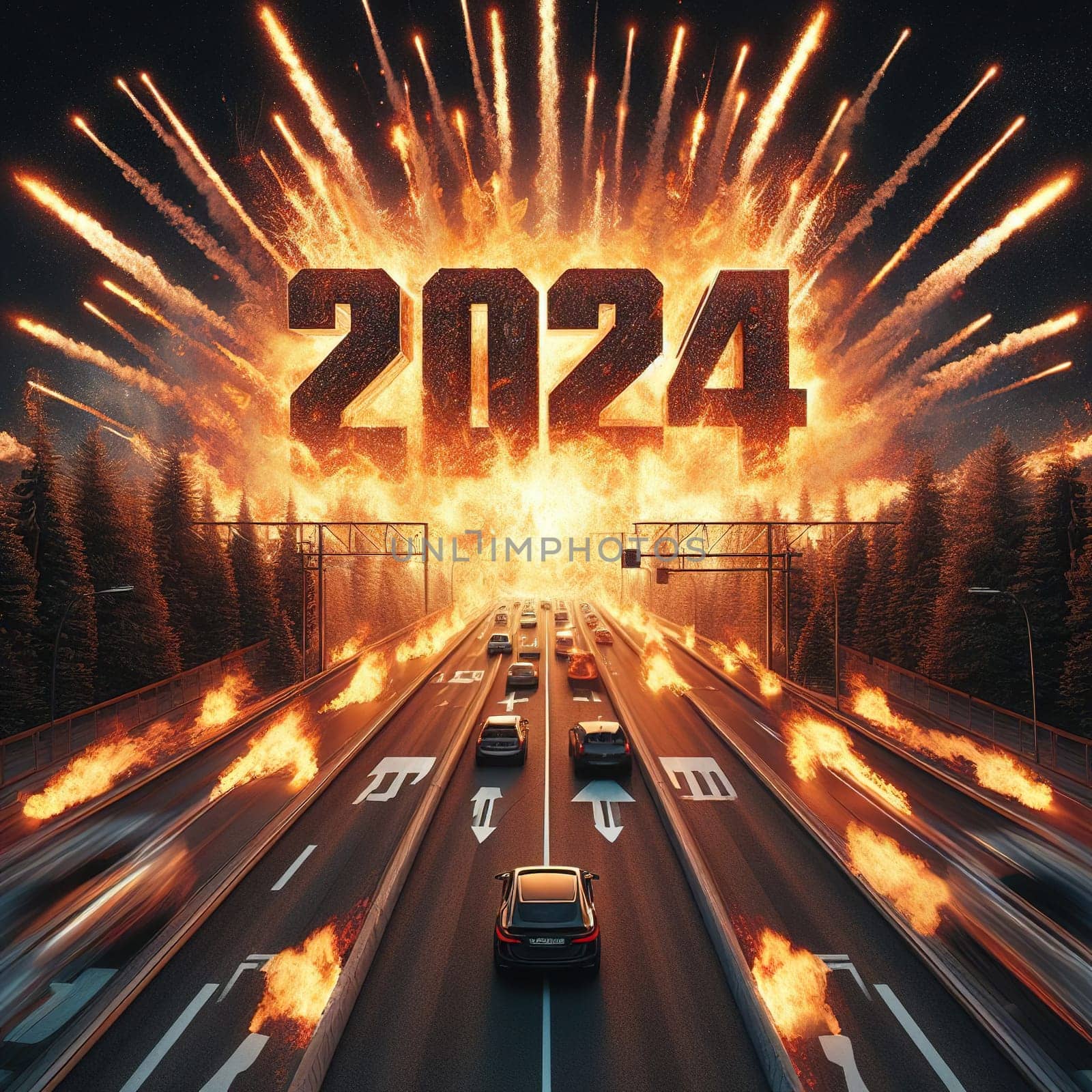 Interesting illustration on the theme of the new year 2024. Generative AI by gordiza