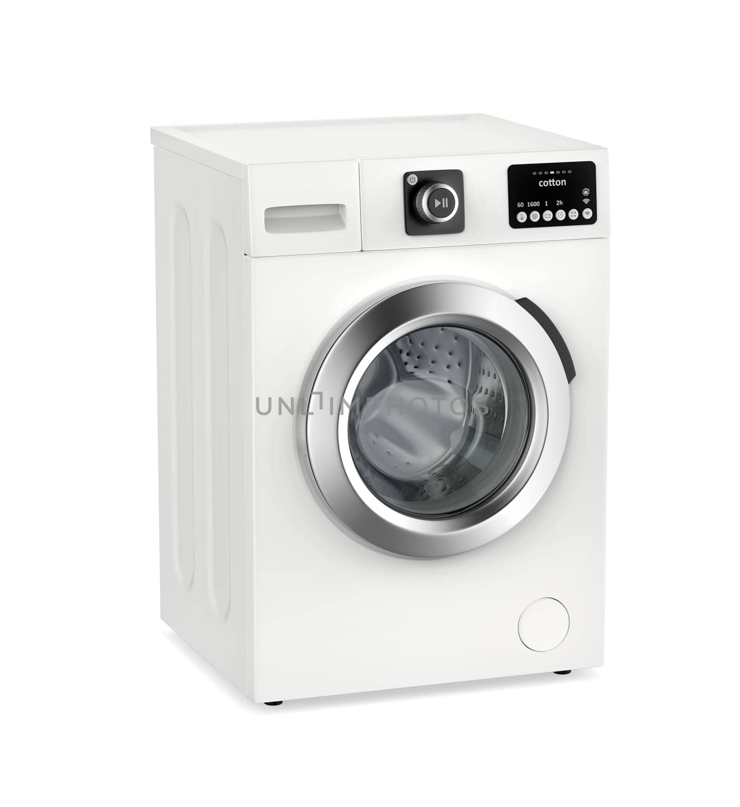 Digital washing machine on white background