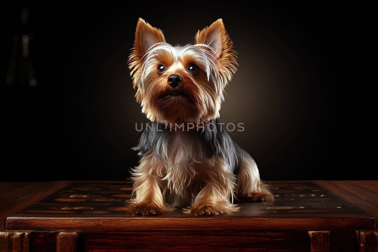 Yorkshire terrier puppy. close-up portrait, against the background of nature. Ai generative art