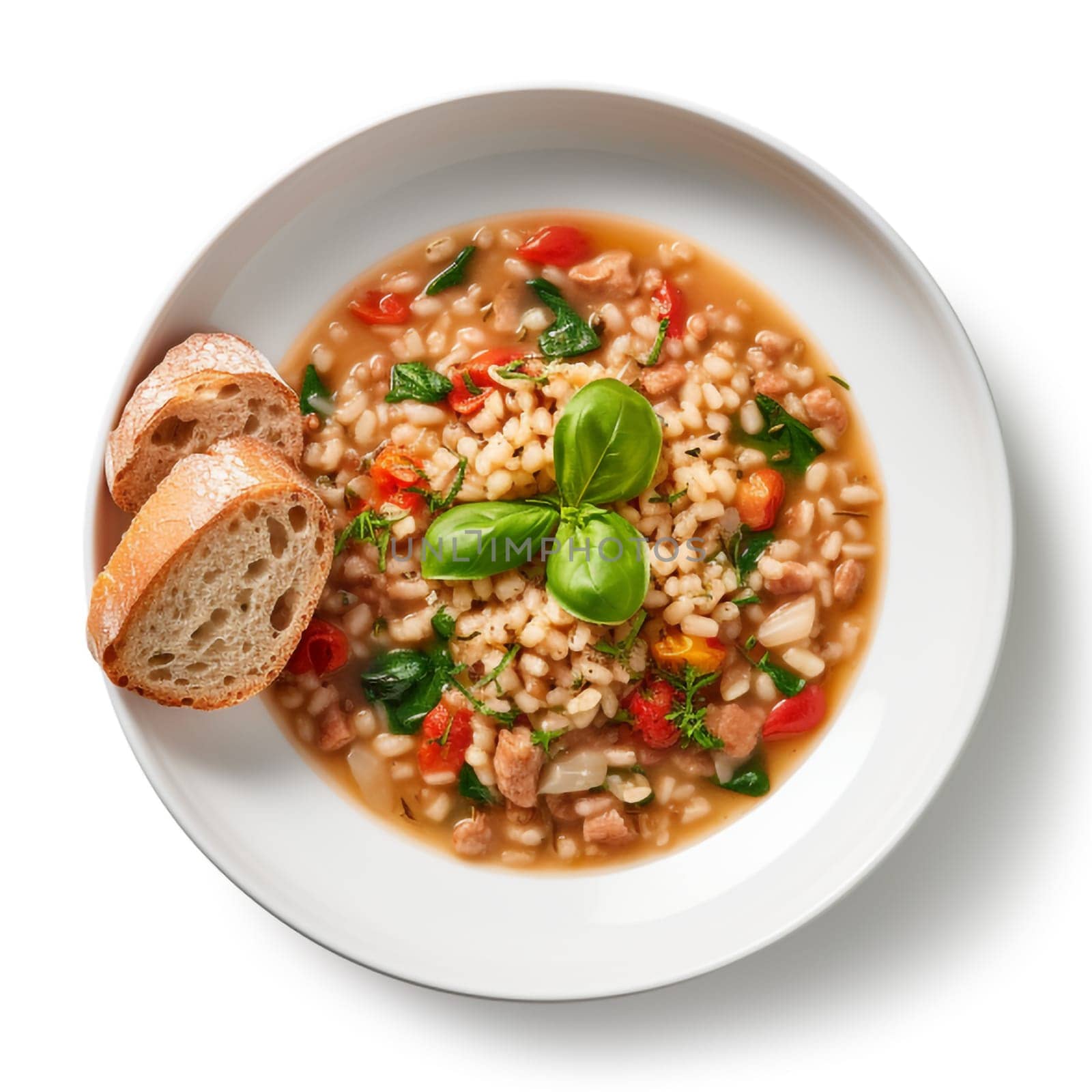 Farro soup a Lazio traditional dish. A hearty and thick soup made with spelt, vegetables. Hearty comfort meal. Italian winter warmer