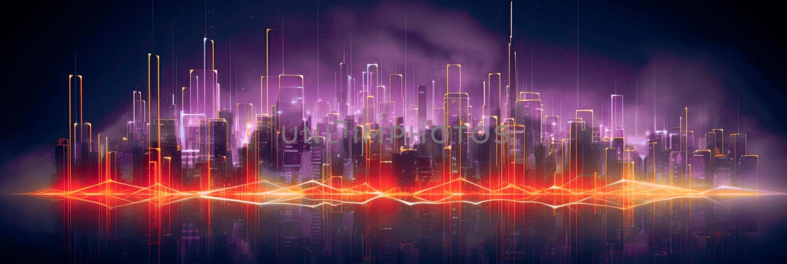 Abstract futuristic night city, Concept for IOT, smart city, speed connection and taintless advanced communication network.