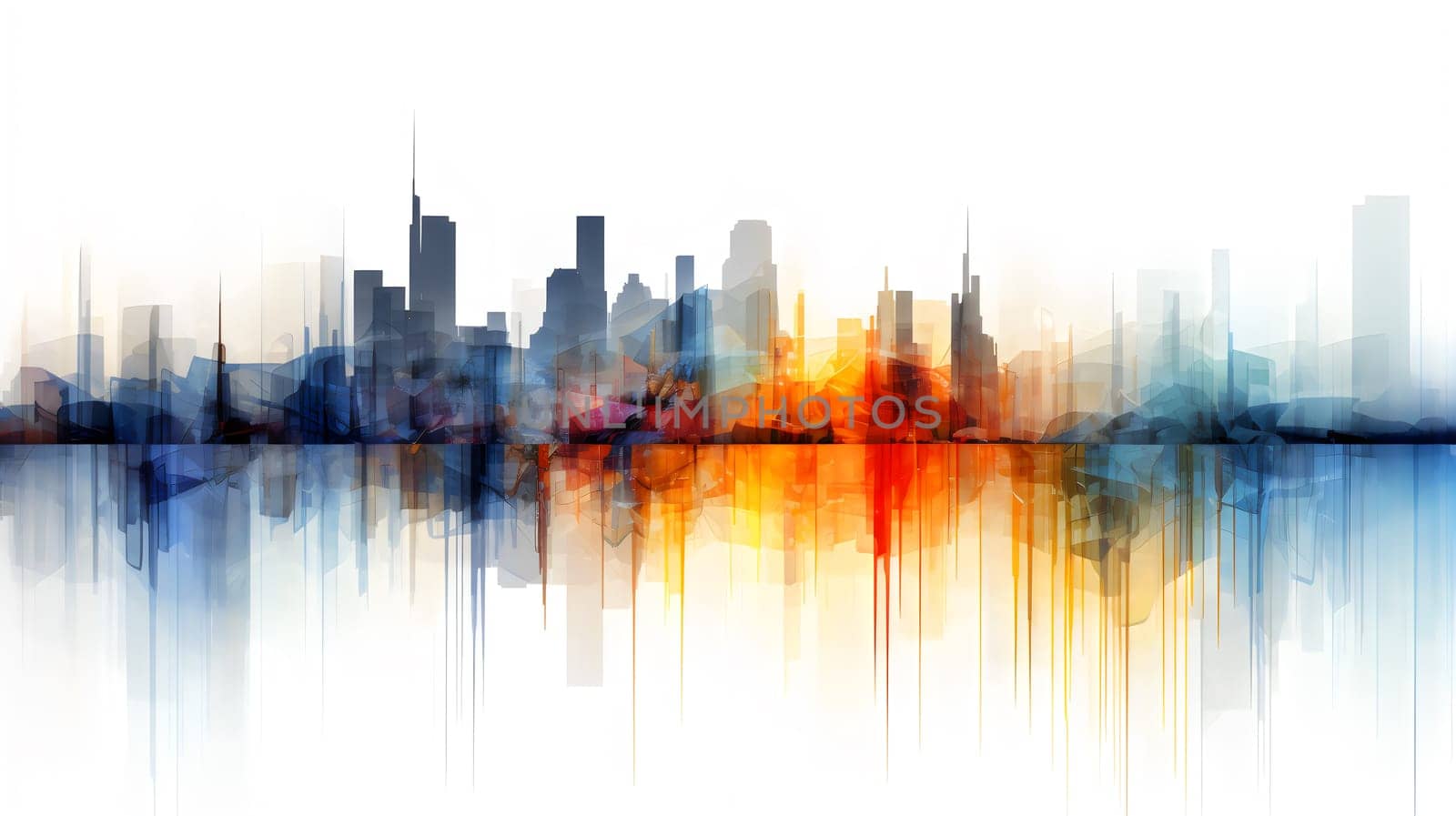 colored abstract city skyline with reflection - modern digital painting - AI generative