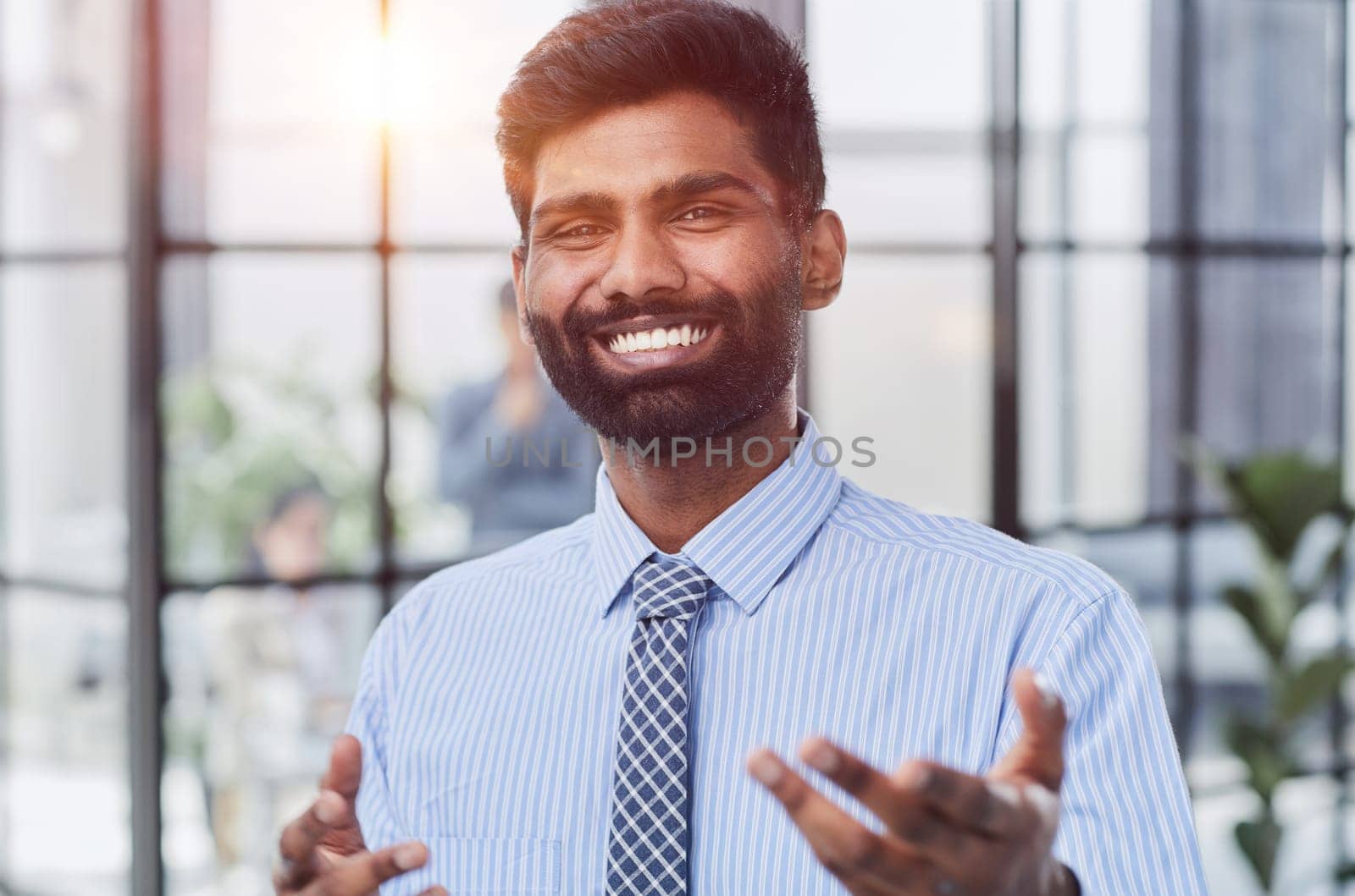 Close-up photo portrait of successful and happy businessman, male investor beard looking at camera by Prosto