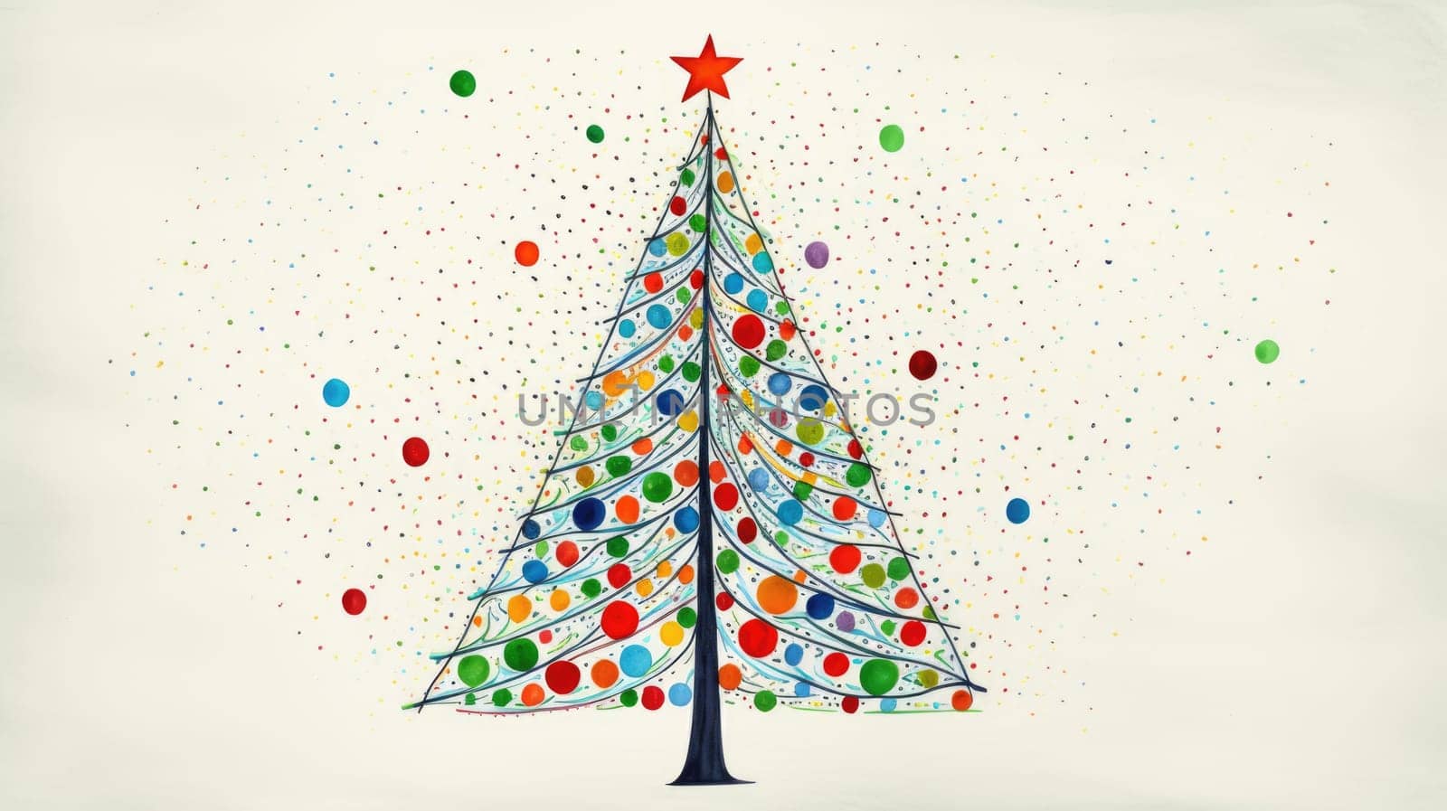 Creative art Christmas tree hand drawing style, for greeting card merry christmas and happy new year, naive children kid art for nursery or elementary school comeliness