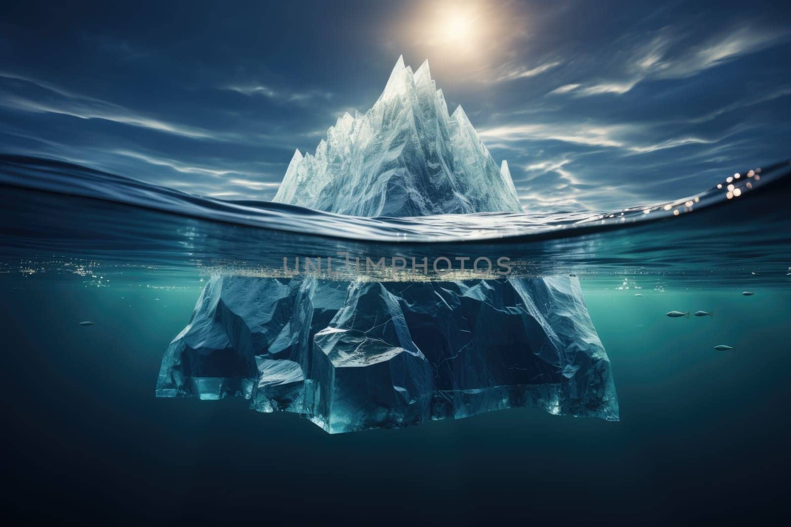 Iceberg in clear blue ocean generate with Ai by prathanchorruangsak