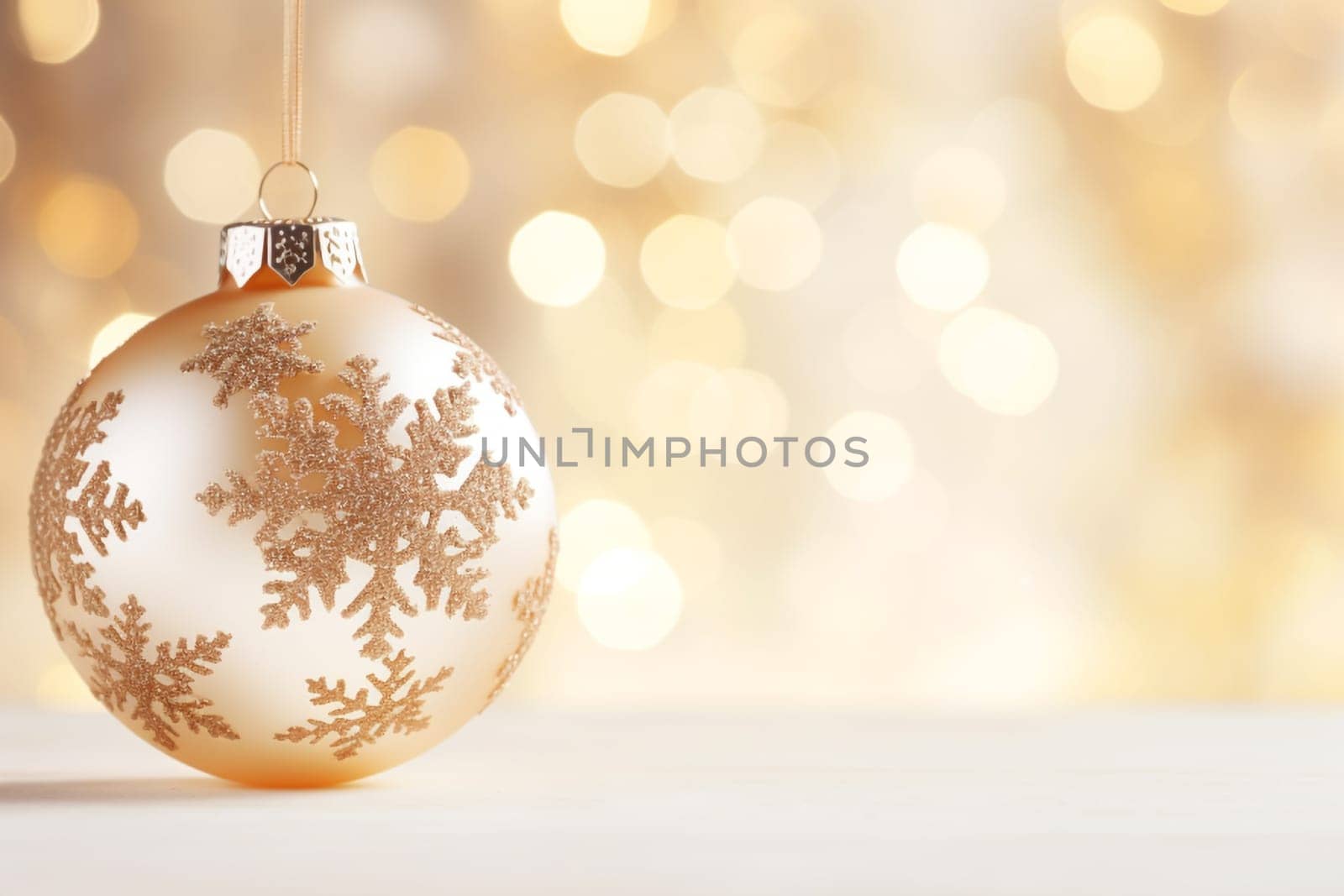 "Golden Christmas balls with snowflake on golden background, by Ciorba