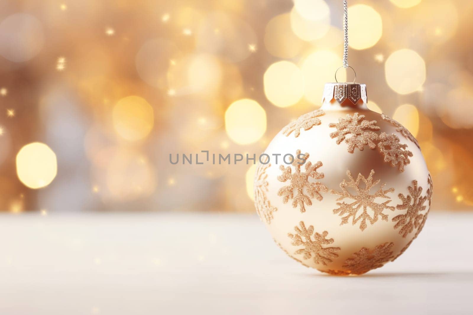 Christmas ball on a blurred Christmas background. Happy New Year. Symbol of winter festivities