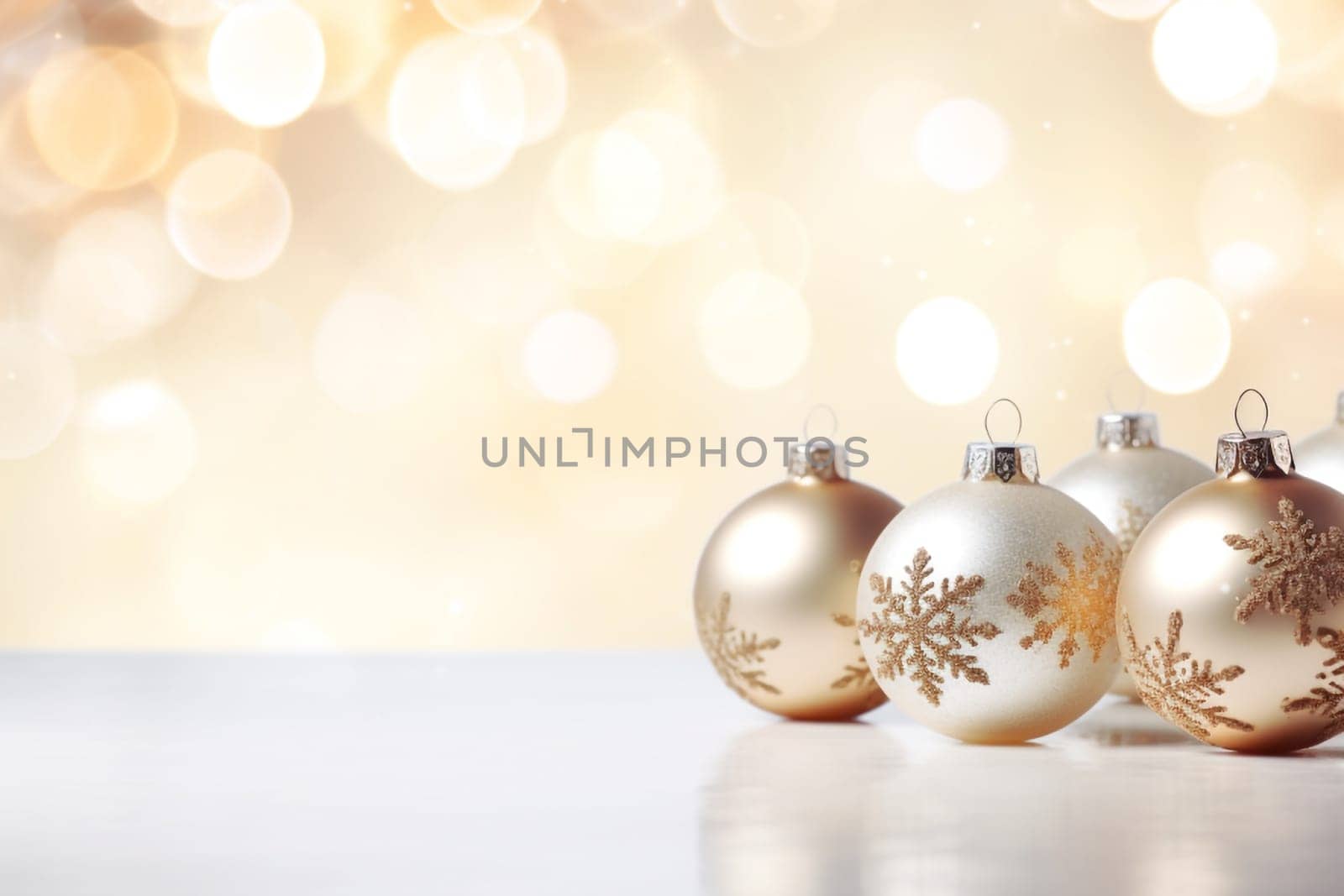"Golden Christmas balls with snowflake on golden background, by Ciorba