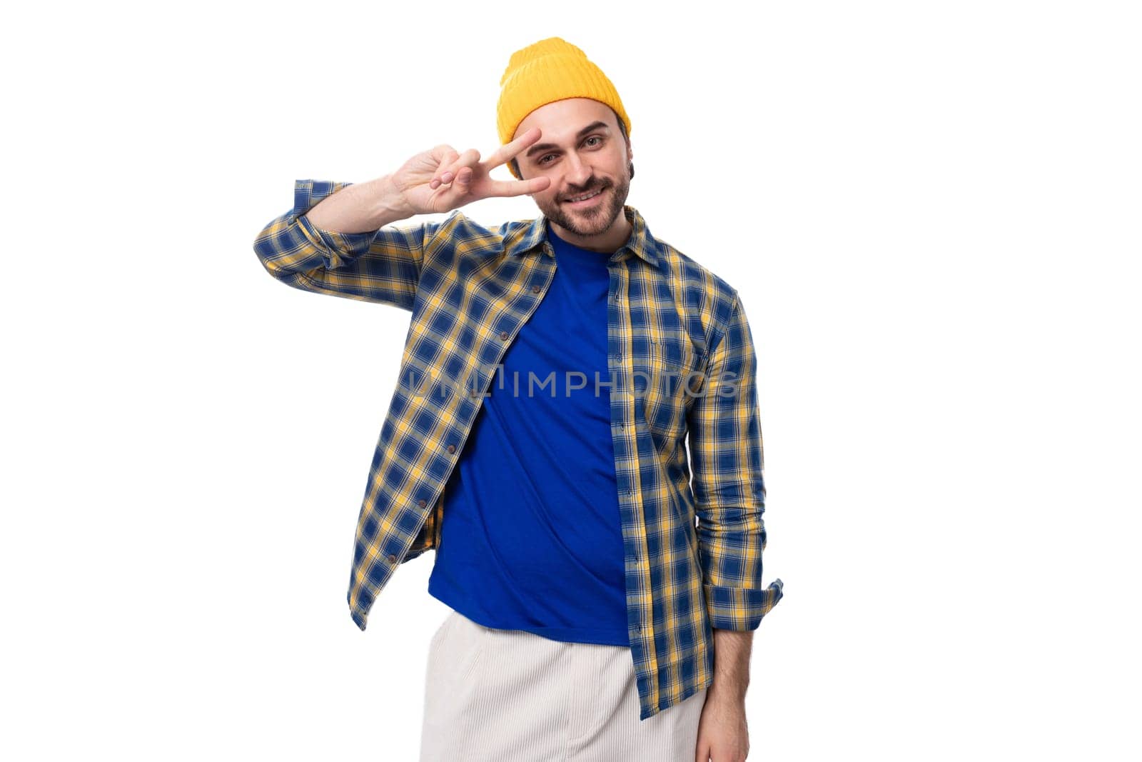 young brunette man with a brutal beard and mustache dressed in a hat and shirt by TRMK