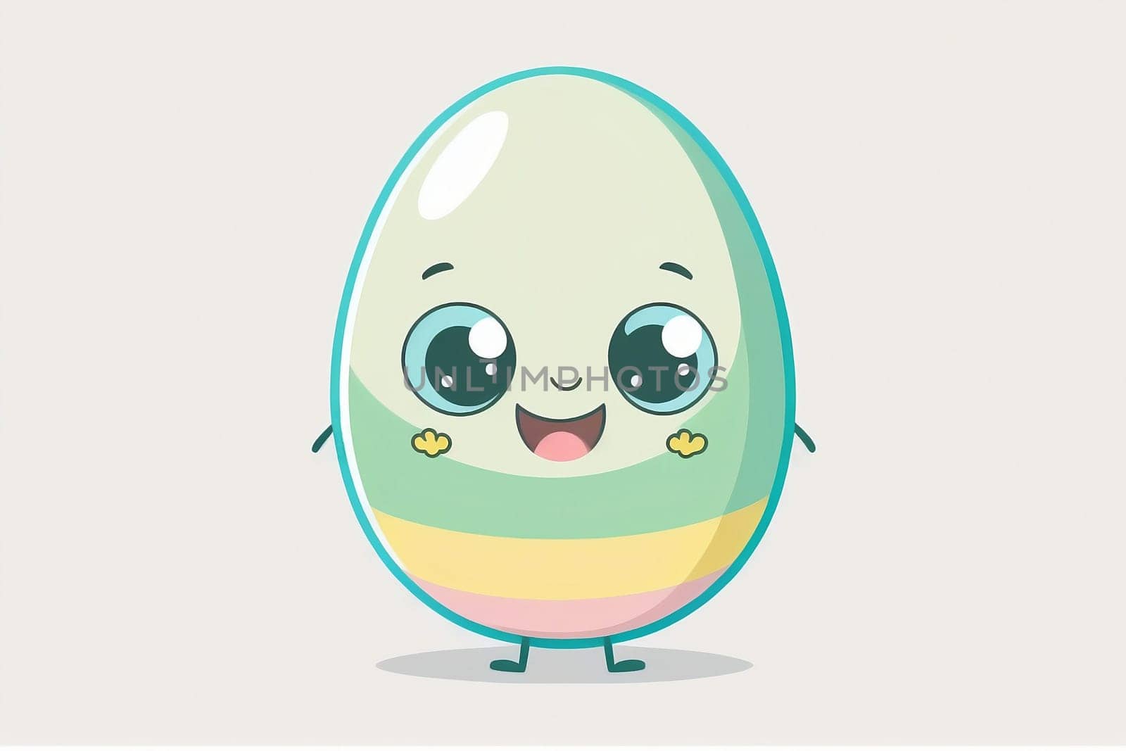 Cartoon character - cute happy easter egg standing on light background. Generative AI.