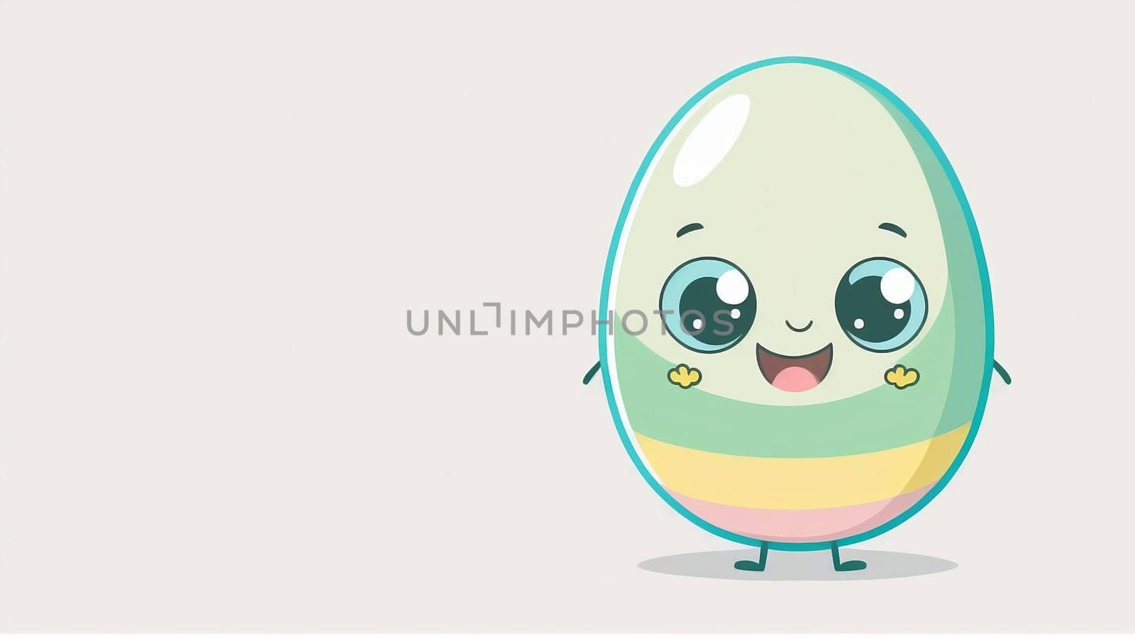 Cartoon character - cute happy easter egg standing on light background. Generative AI.
