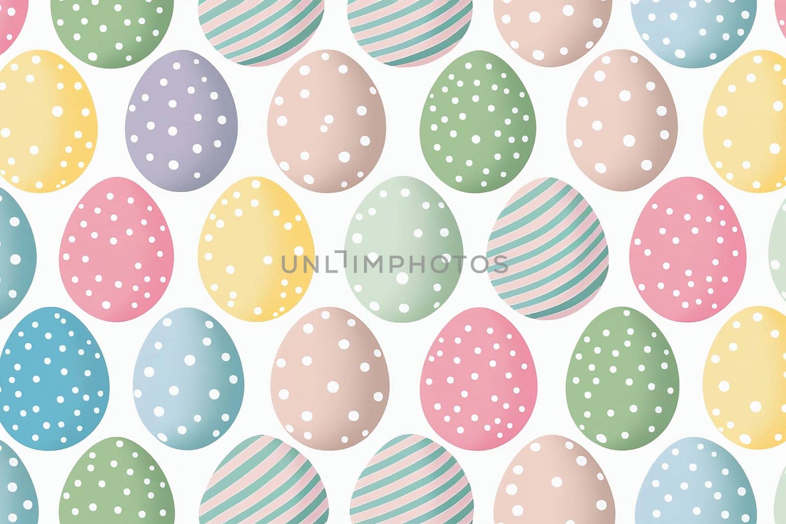 Easter eggs pattern illustration on a white background, pastel colors, cute egg. Generative AI