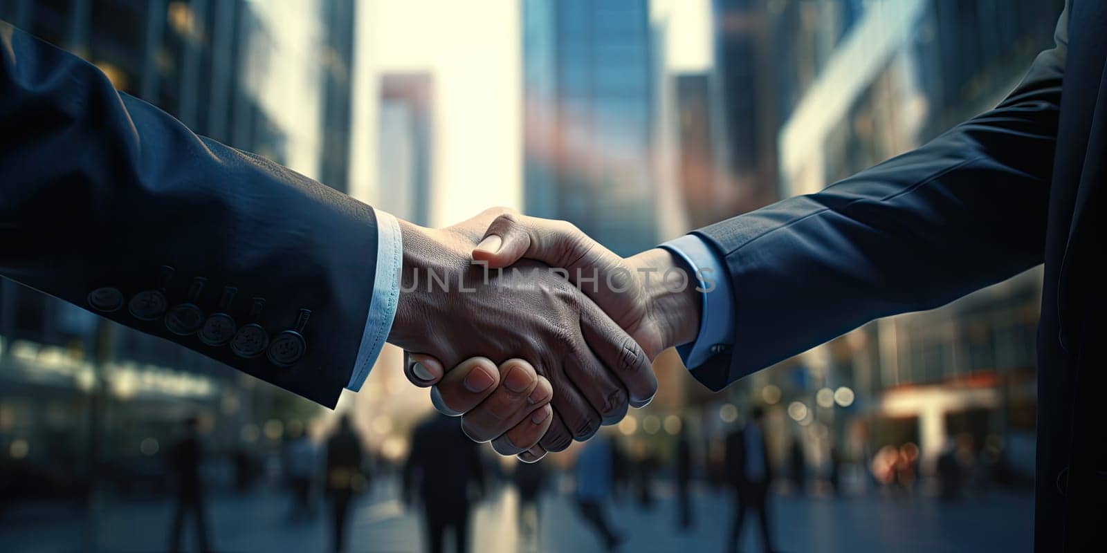 Business handshake between executives, sealing deals with mutual trust and partnership Generative AI.