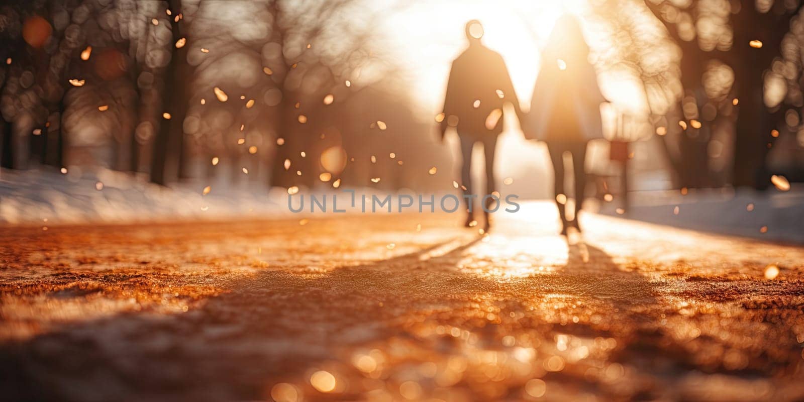 Couple holding hand walking together in autumn park, Generative ai by nateemee