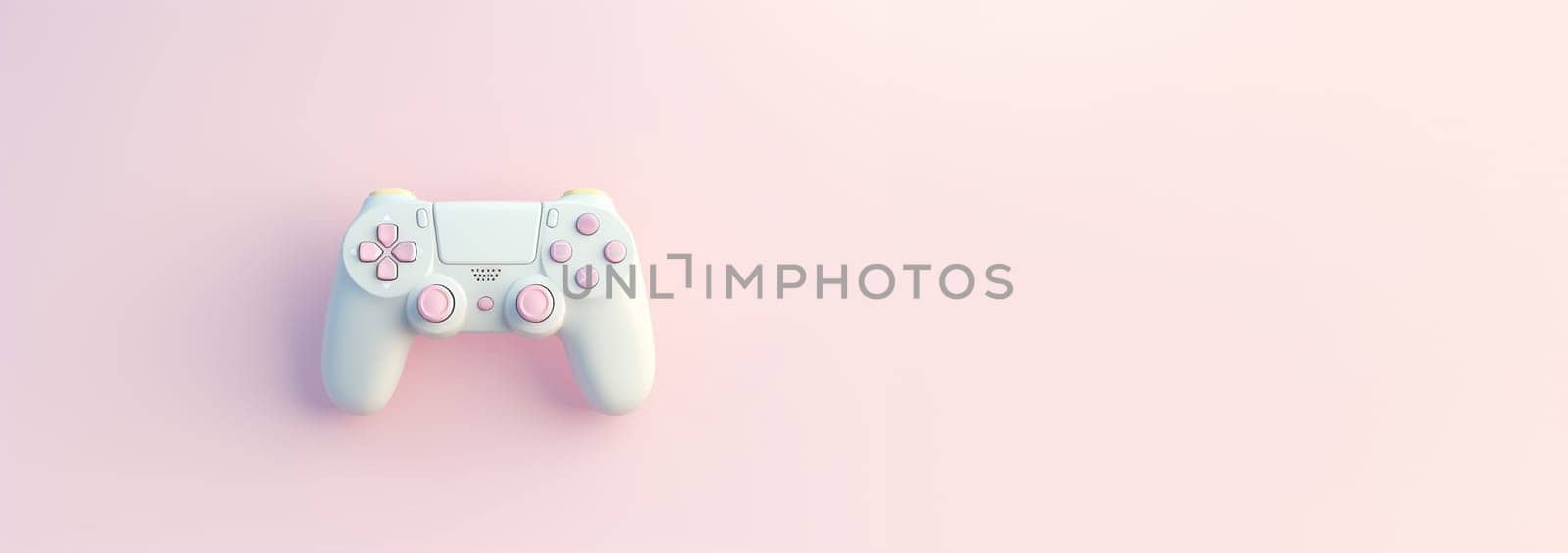 Game controller pastel colored background. pastel Joystick illustration. Gamepad for game console. 3D render copy space. Colorful video game concept Space for text web banner