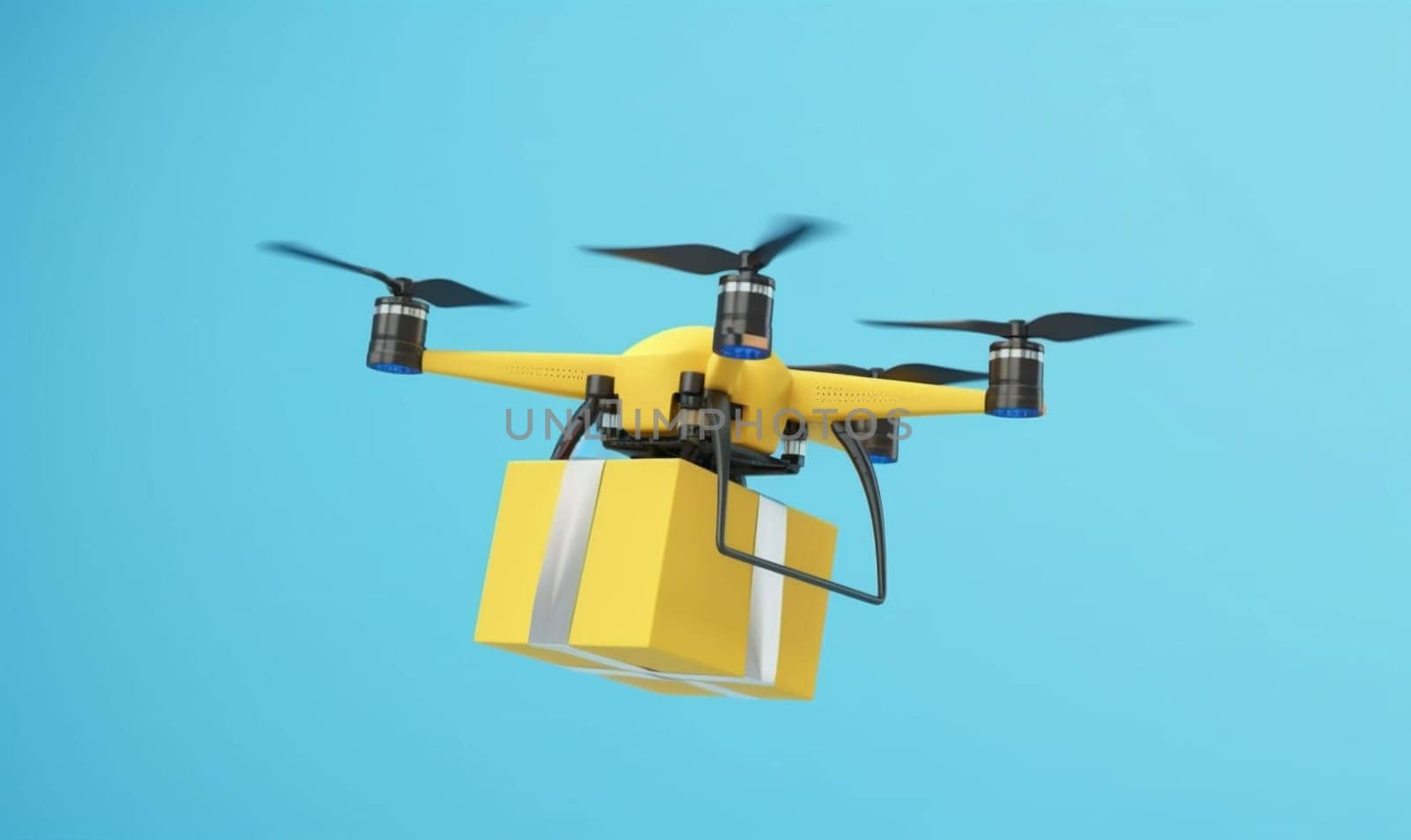package drone innovation fast technology blue delivery concept shipment blue helicopter cargo flight copter air mail fly background aircraft service speed. Generative AI.