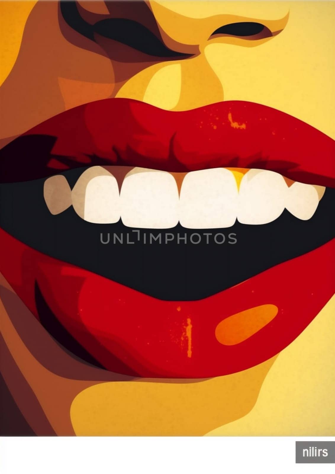 graphic woman lipstick banner female love young abstract poster lip red background teeth black illustration pop open fashion closeup face toothpaste. Generative AI.