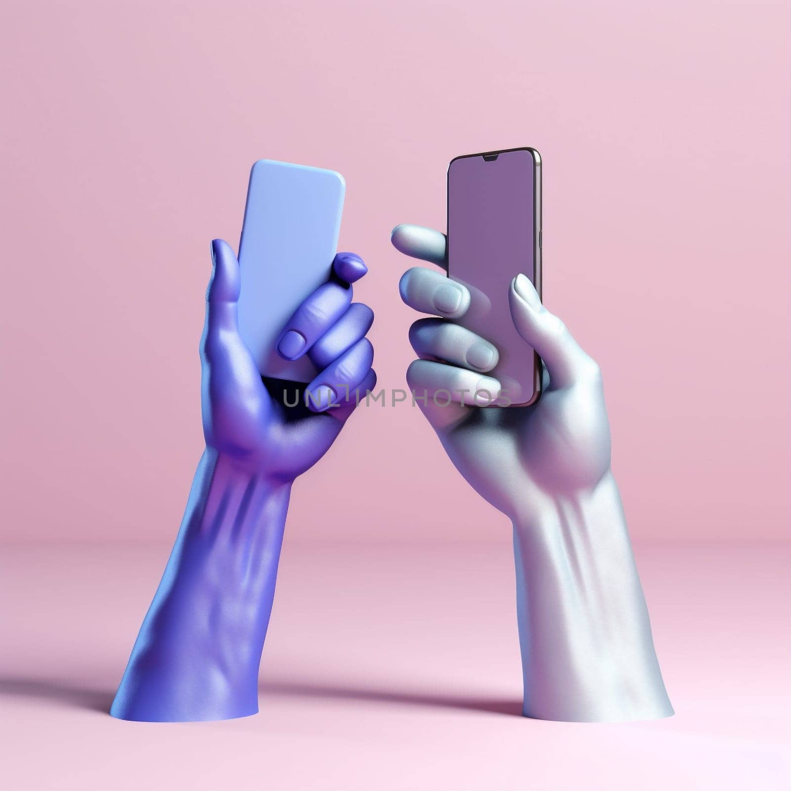 art collage background online phone hand purple modern design screen app. Generative AI. by Vichizh