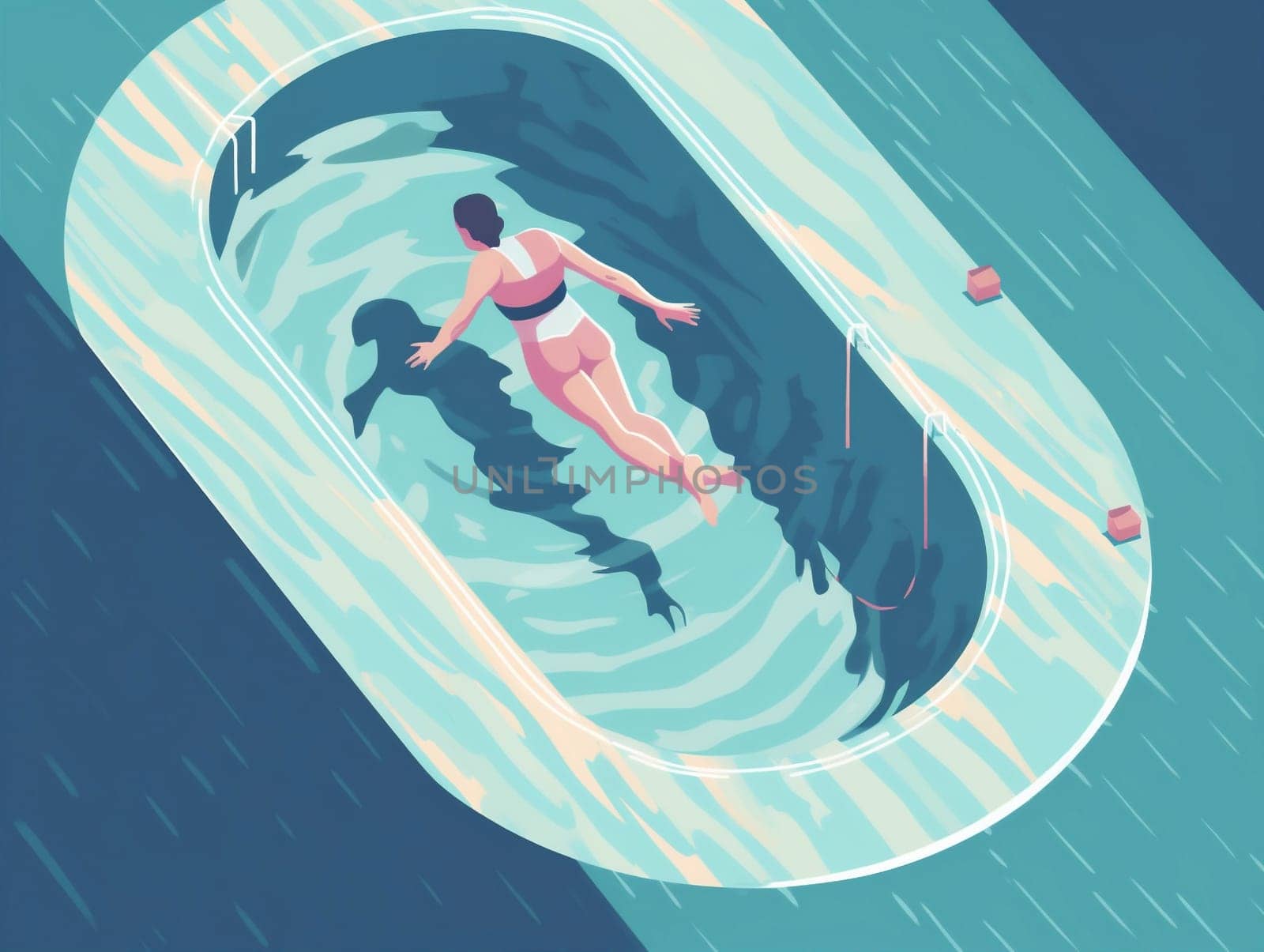 woman resort vacation blue lifestyle view swimmer swimsuit travel holiday illustration bikini water pool person girl swim young design body summer top. Generative AI.