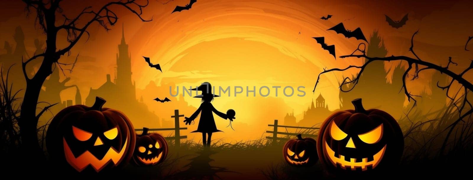 holiday dark orange night october halloween ghost horror black pumpkin. Generative AI. by Vichizh