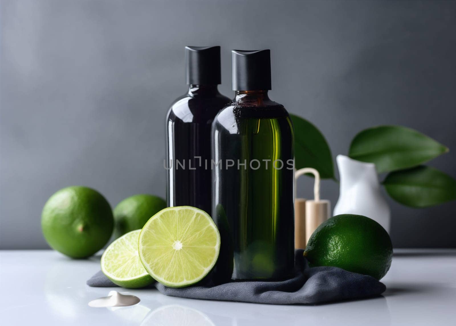 bottle spa oil treatment skincare natural lemon organic lime body. Generative AI. by Vichizh